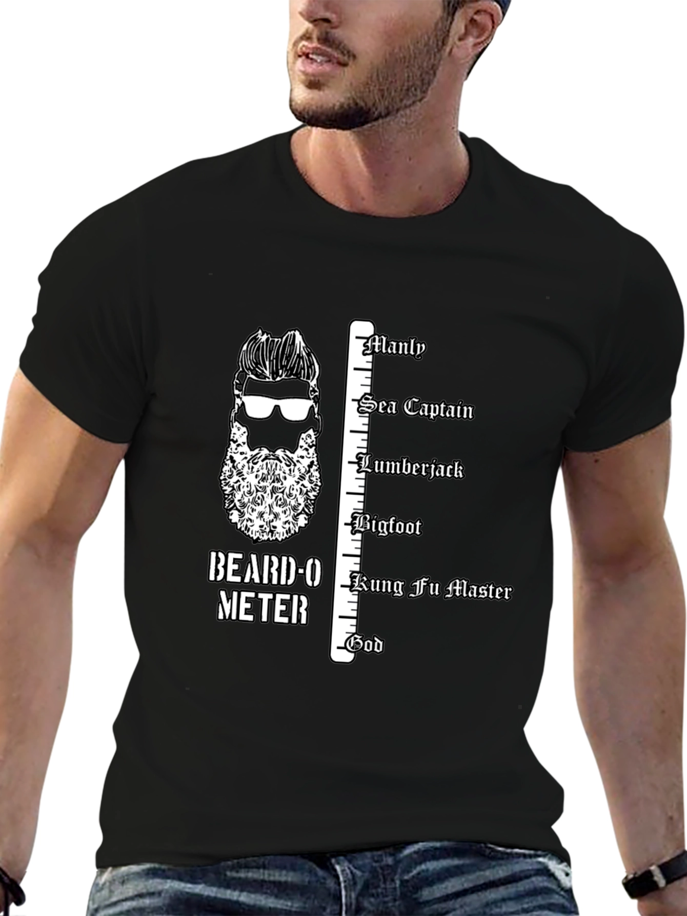 Black Beard-O-Meter Graphic Tee - Manly Humor T-Shirt view 6