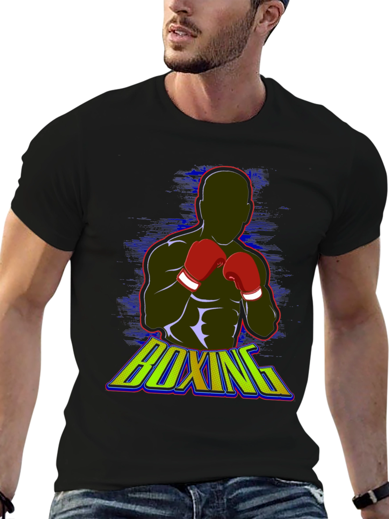 Black Boxing Graphic Tee - Black Cotton Blend T-Shirt view 6