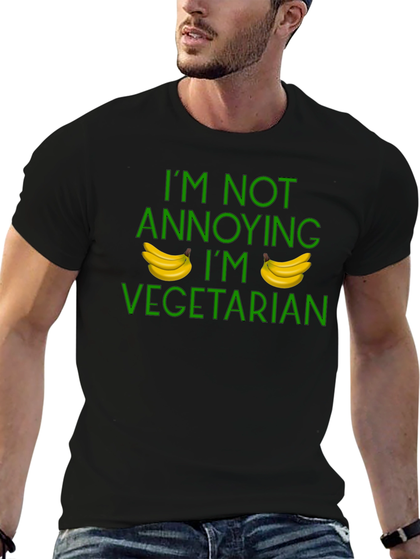 Black I'm Not Annoying I'm Vegetarian Funny T-Shirt view 6