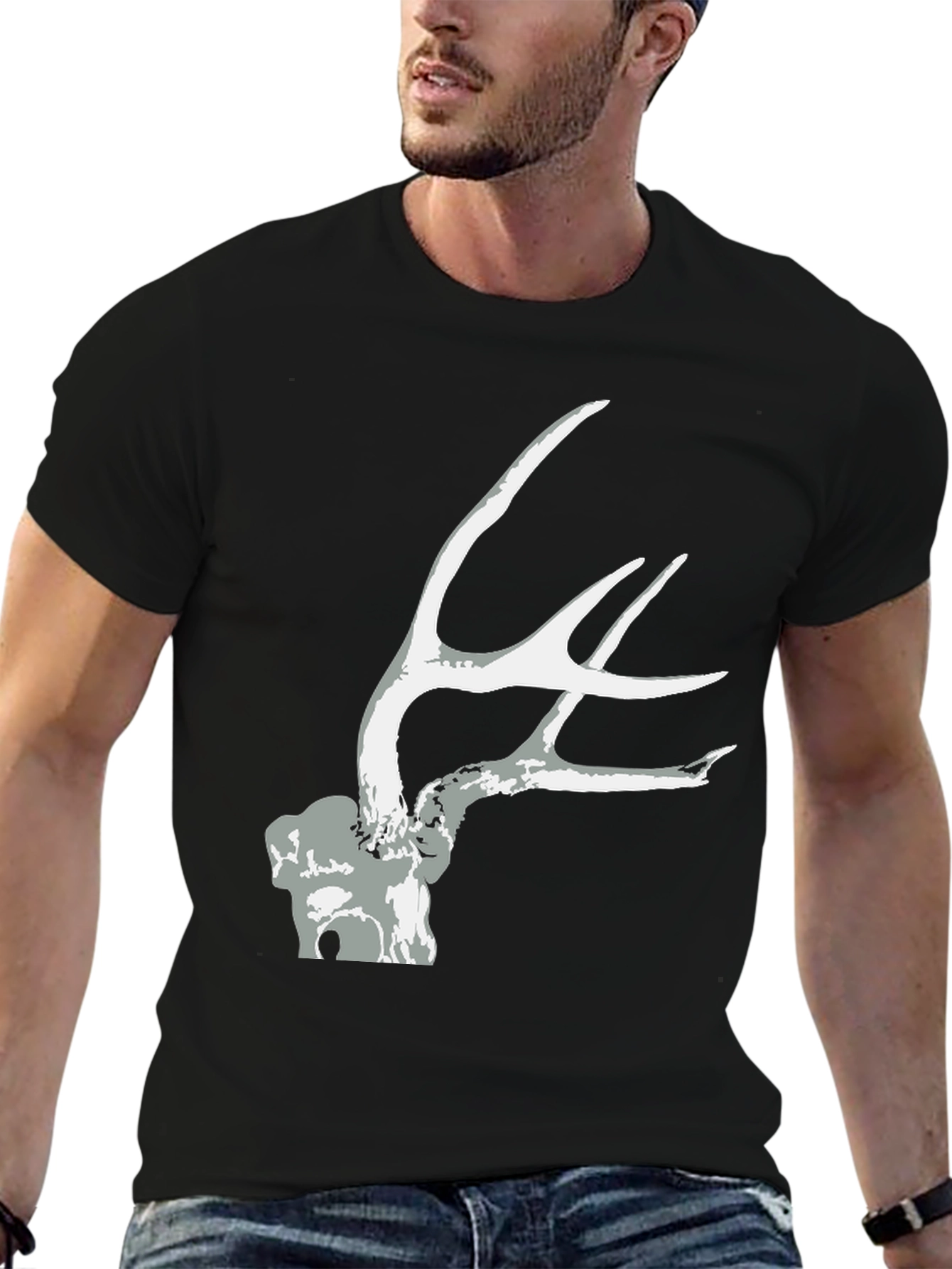 Black Antler Graphic Tee - Black Cotton Casual view 6
