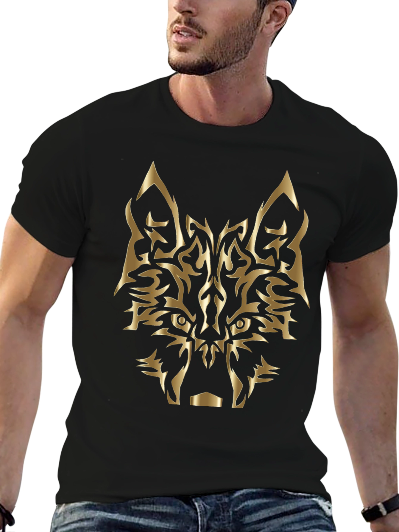 Black Tribal Wolf Graphic Tee - Black view 6