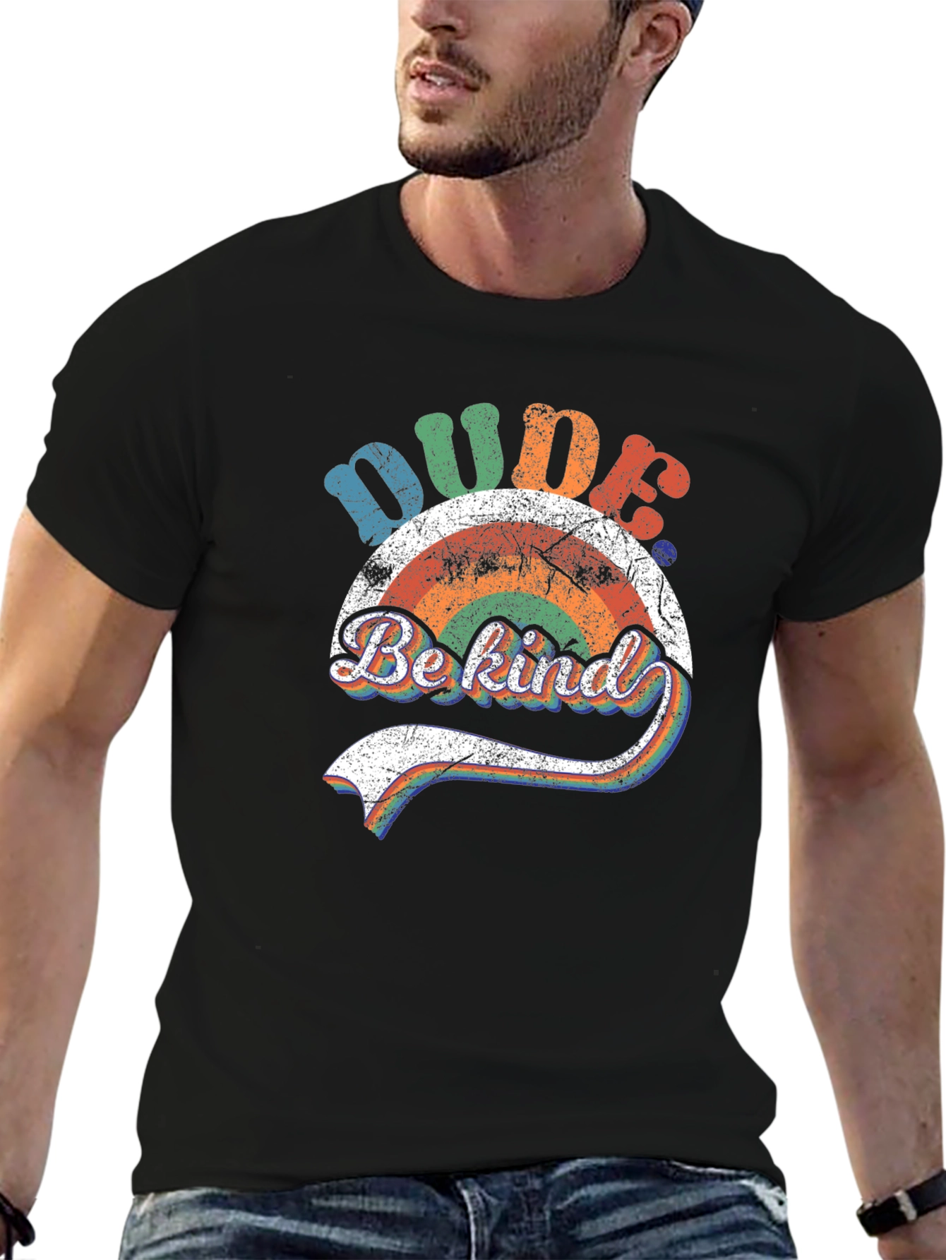 Black Dude Be Kind Rainbow Graphic T-Shirt view 6