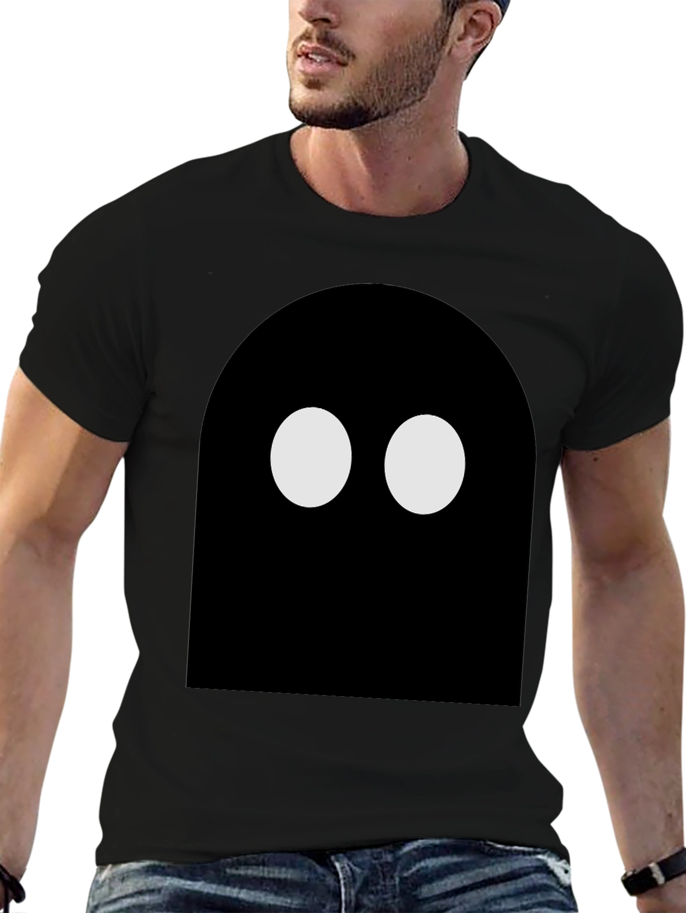 Black Minimalist Ghost T-Shirt - Black Cotton Tee view 6