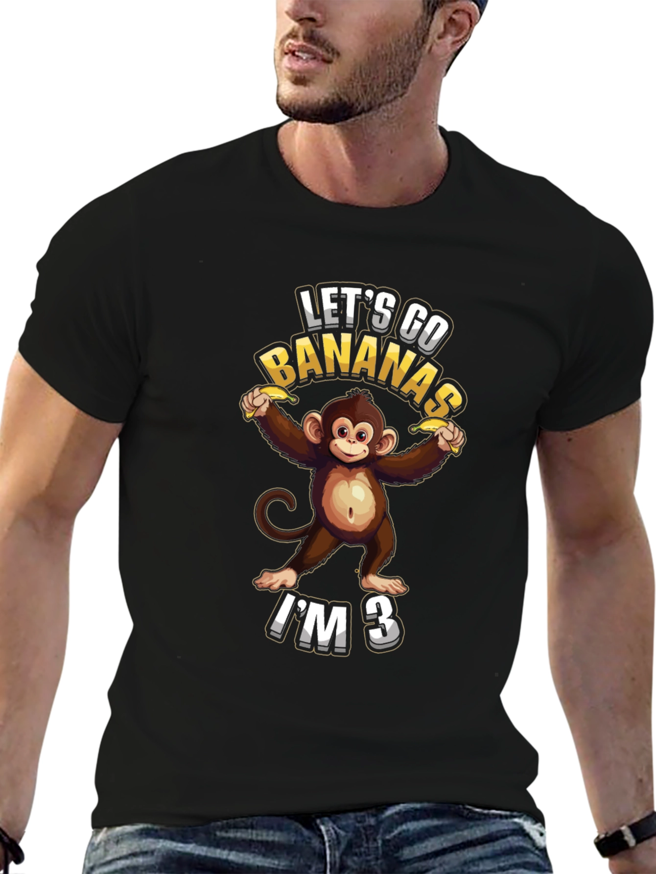 Black Let's Go Bananas I'm 3 T-Shirt view 6