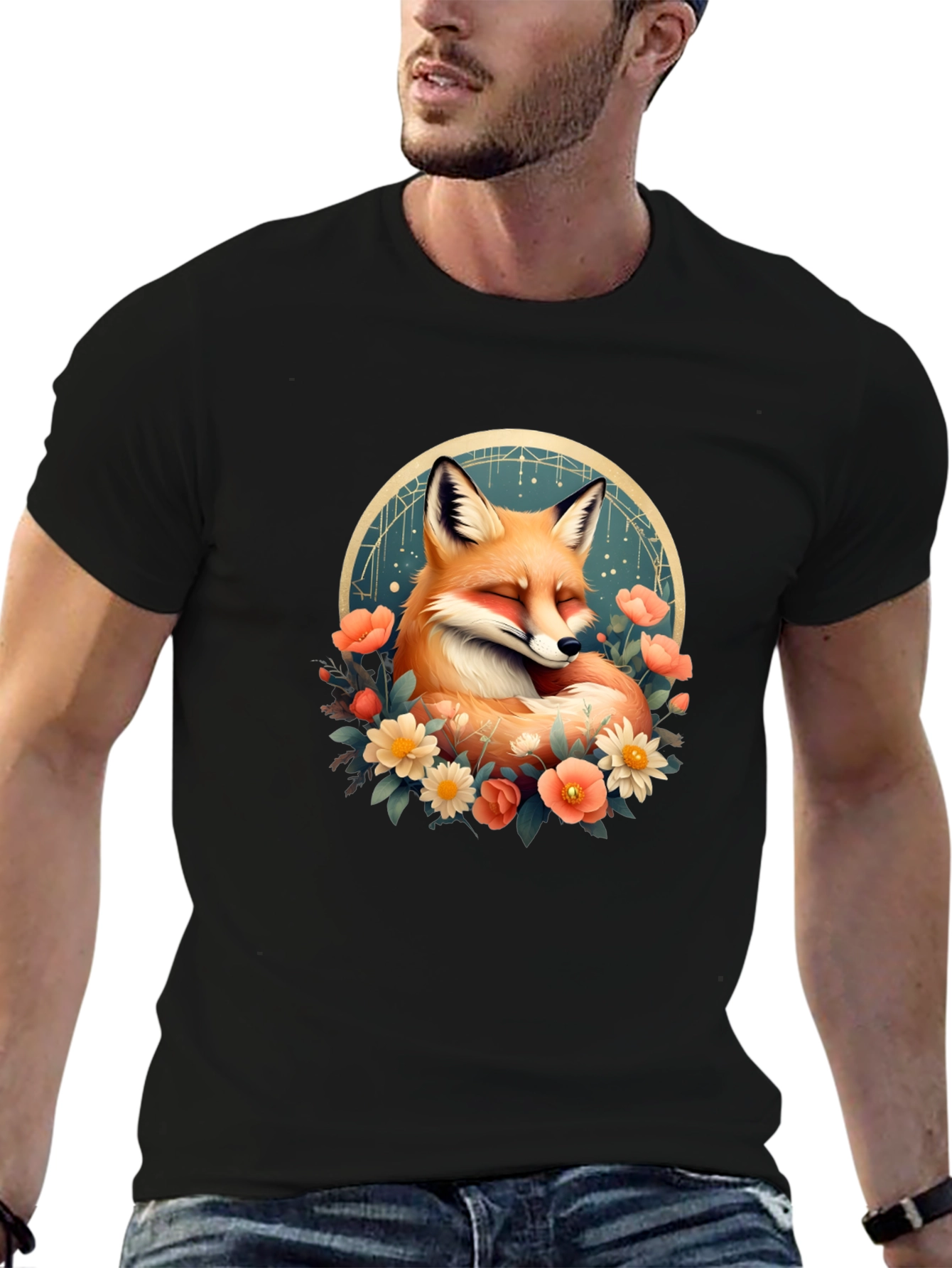 Black Fox & Floral Graphic T-Shirt - Unisex view 6
