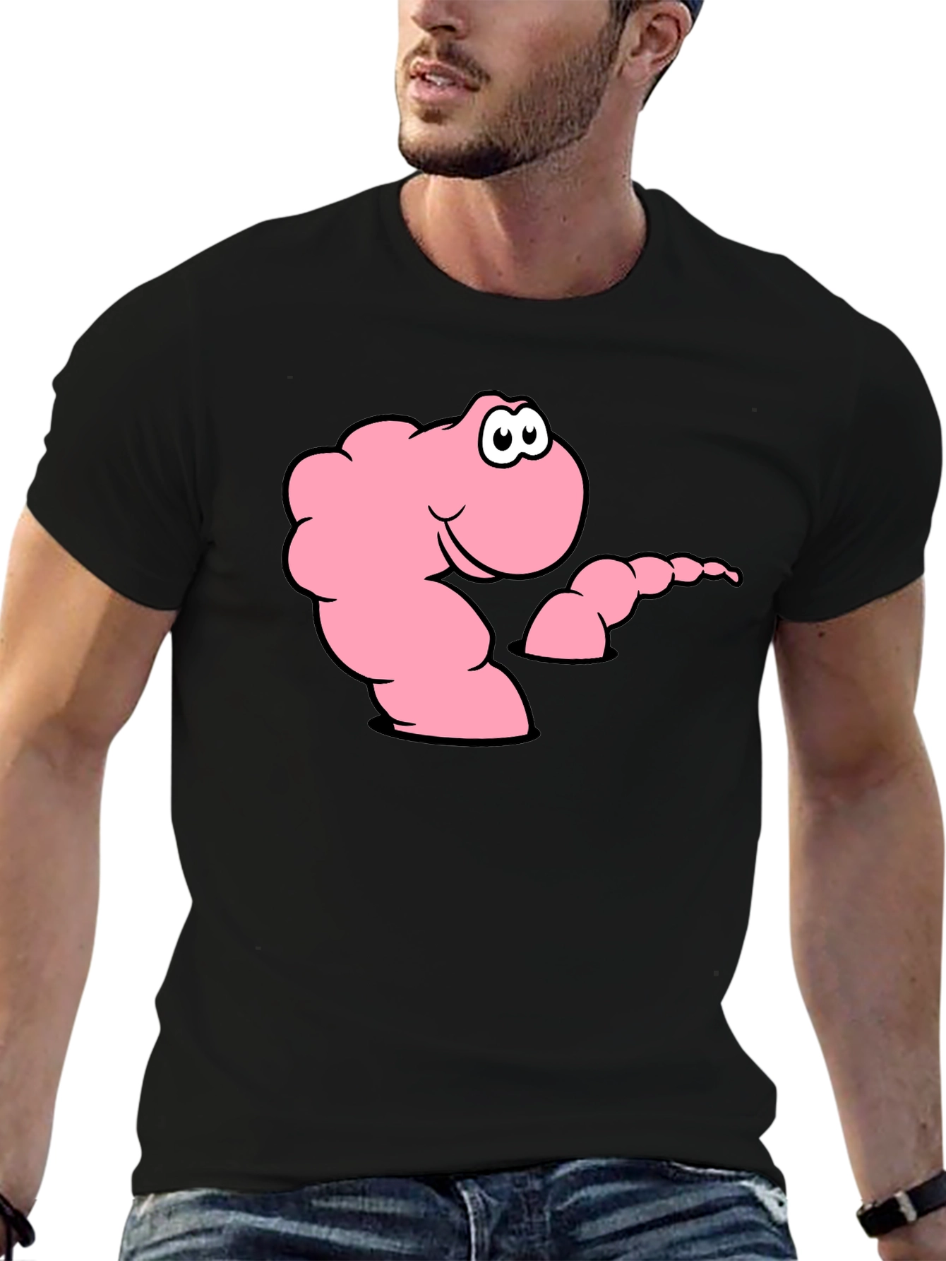 Black Cartoon Worm Black T-Shirt view 6