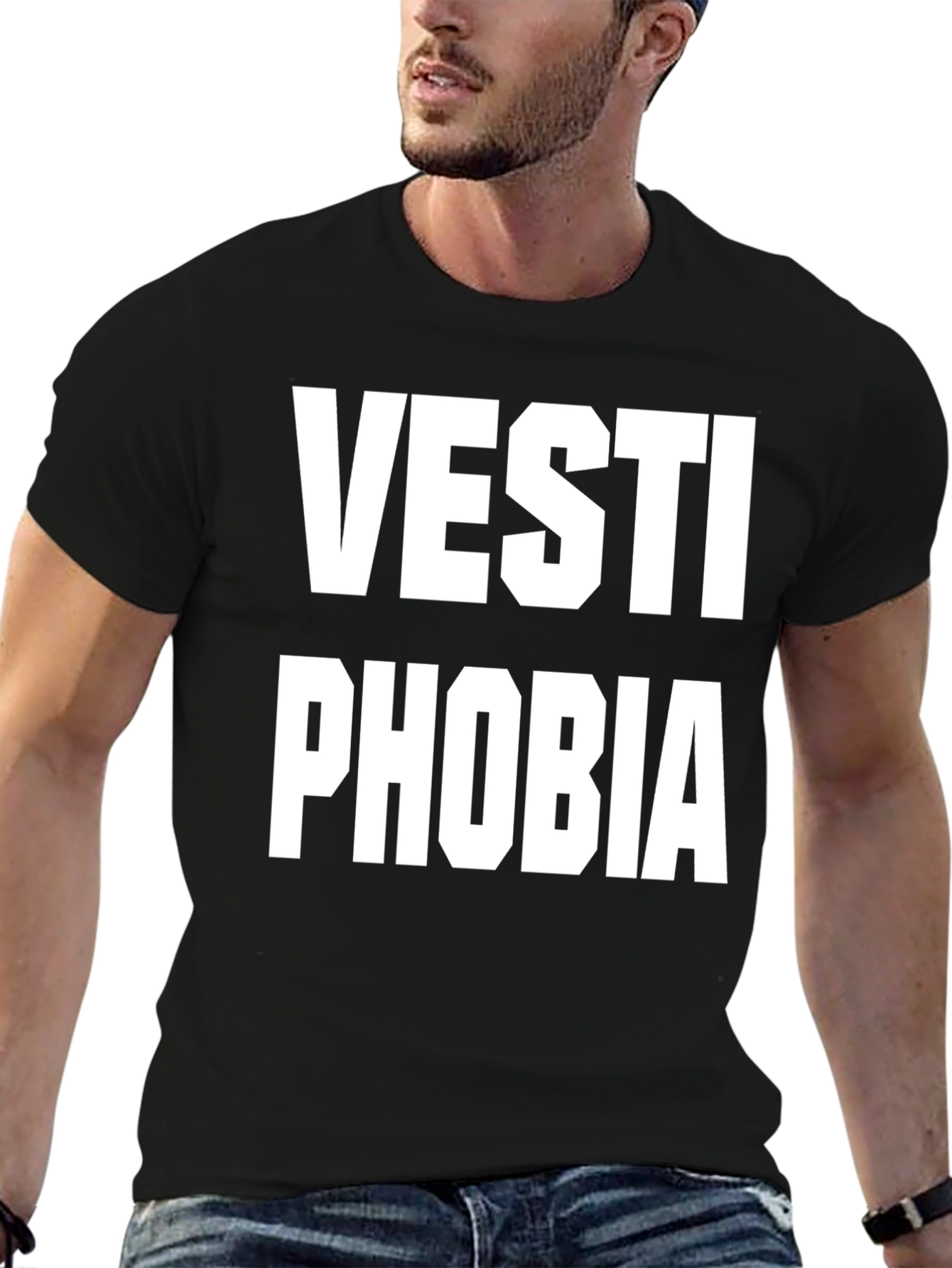 Black Vestiophobia Funny Graphic Tee - Black T-Shirt view 6