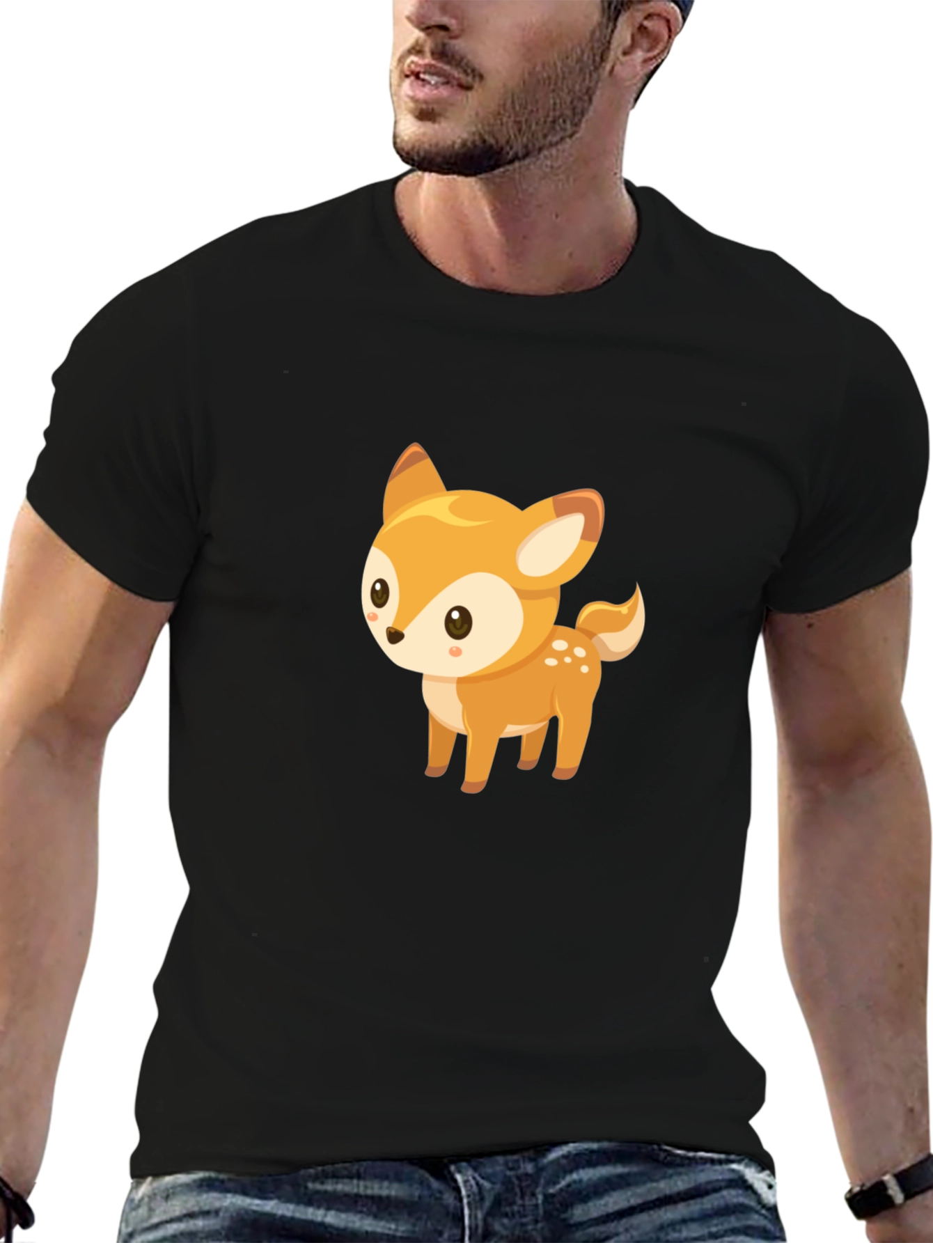 Black Cute Deer Graphic Tee - Black Cotton Blend view 6