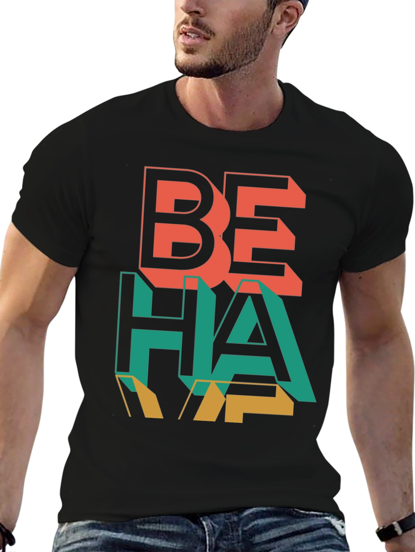 Black Be Happy Black Graphic Tee view 6