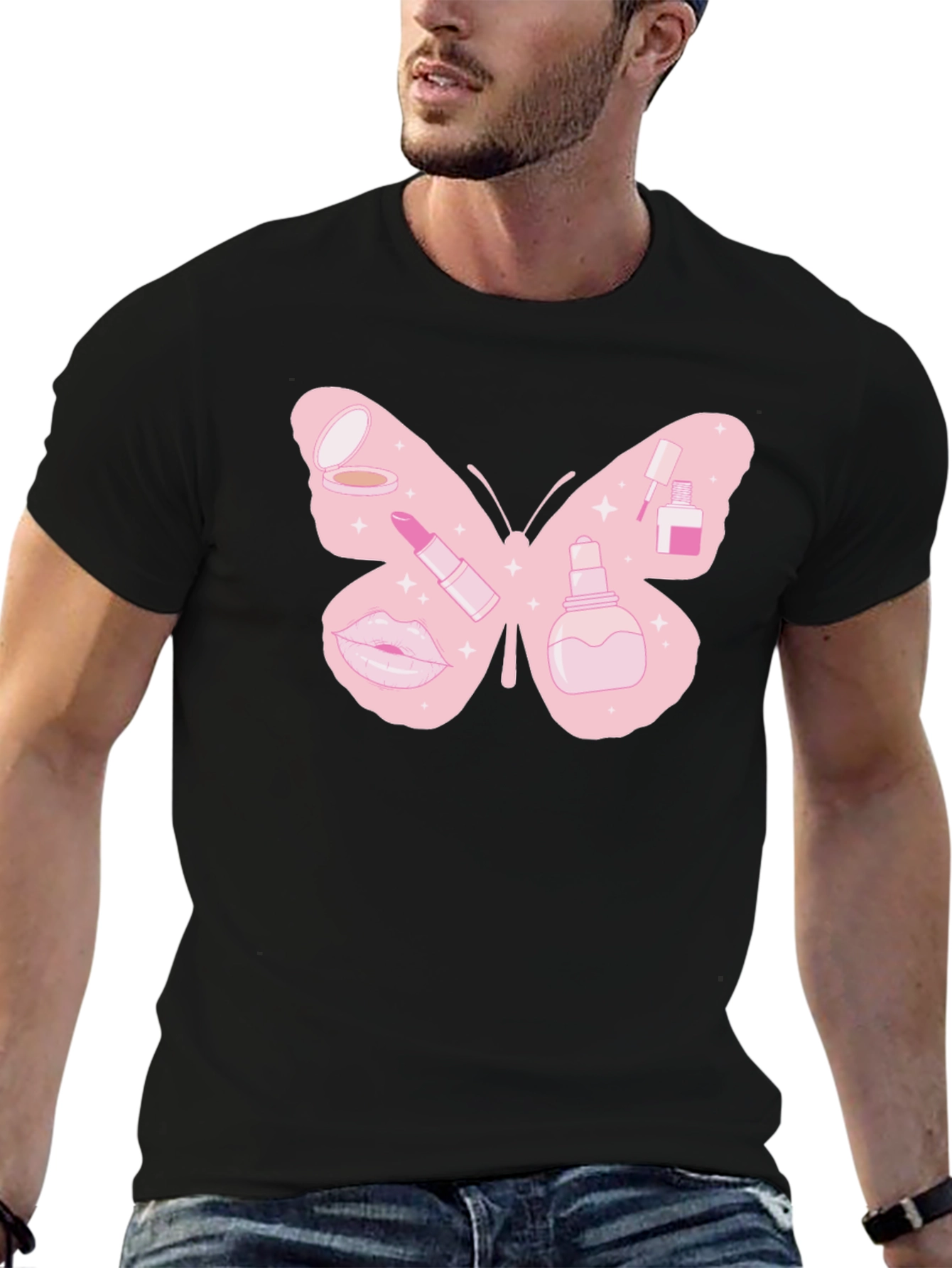 Black Makeup Butterfly Graphic T-Shirt view 6