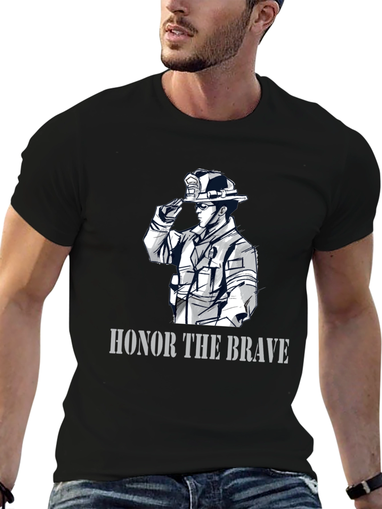 Black Honor The Brave Firefighter Graphic T-Shirt view 6
