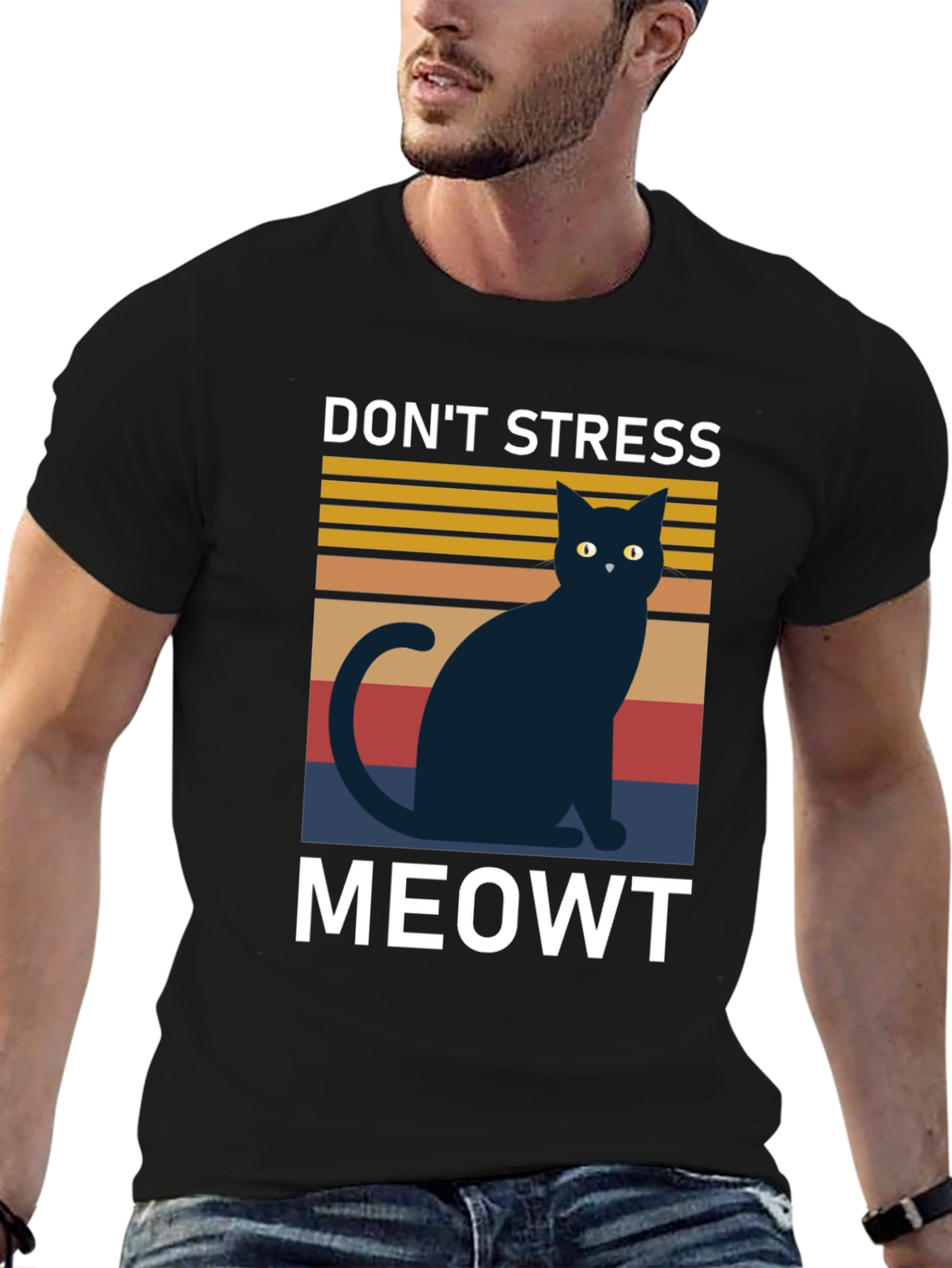 Black Don't Stress Meowt T-Shirt, Cat Lover Tee view 6