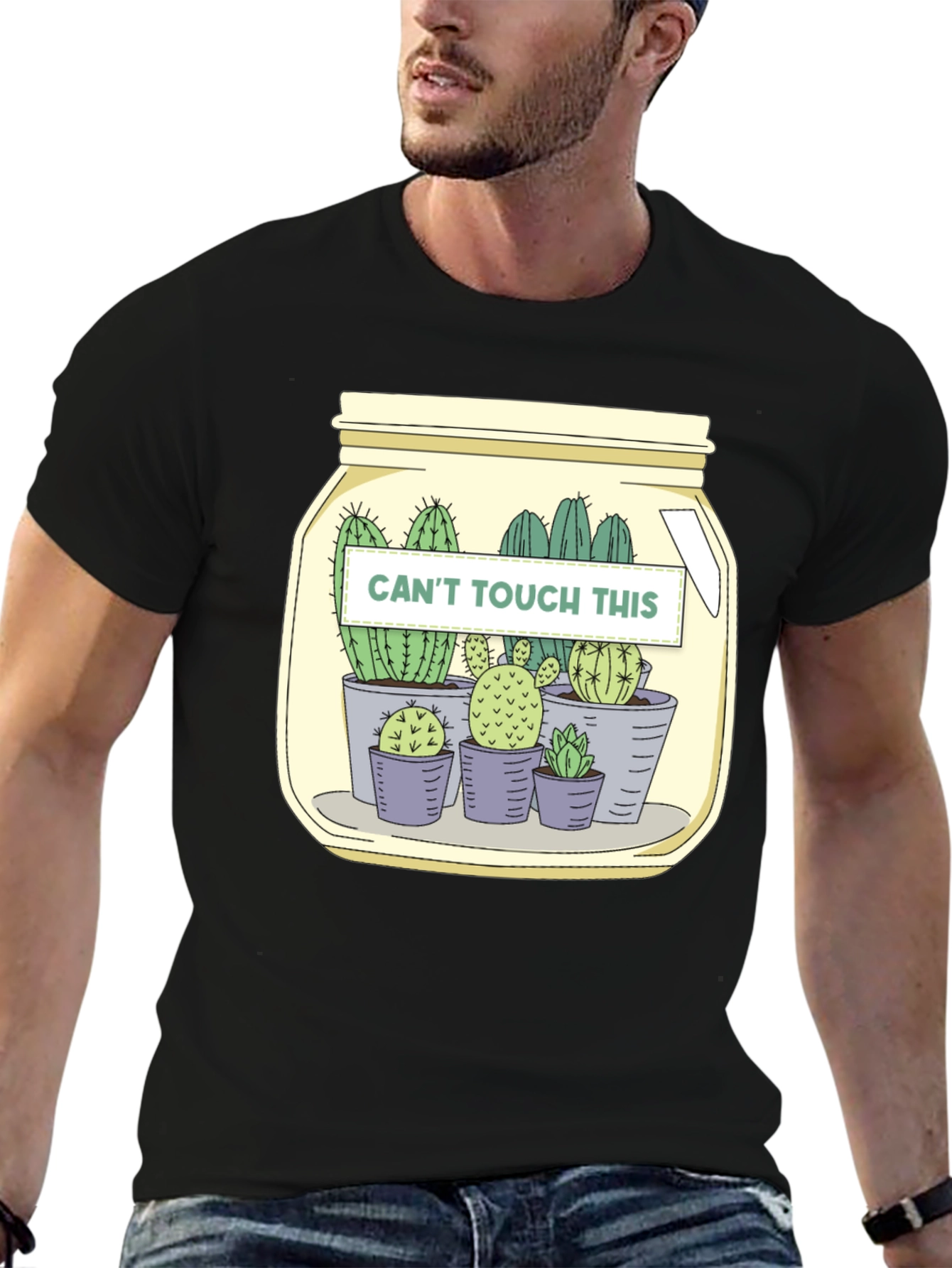 Black Cactus Crew T-Shirt - "Can't Touch This" Graphic Tee view 6
