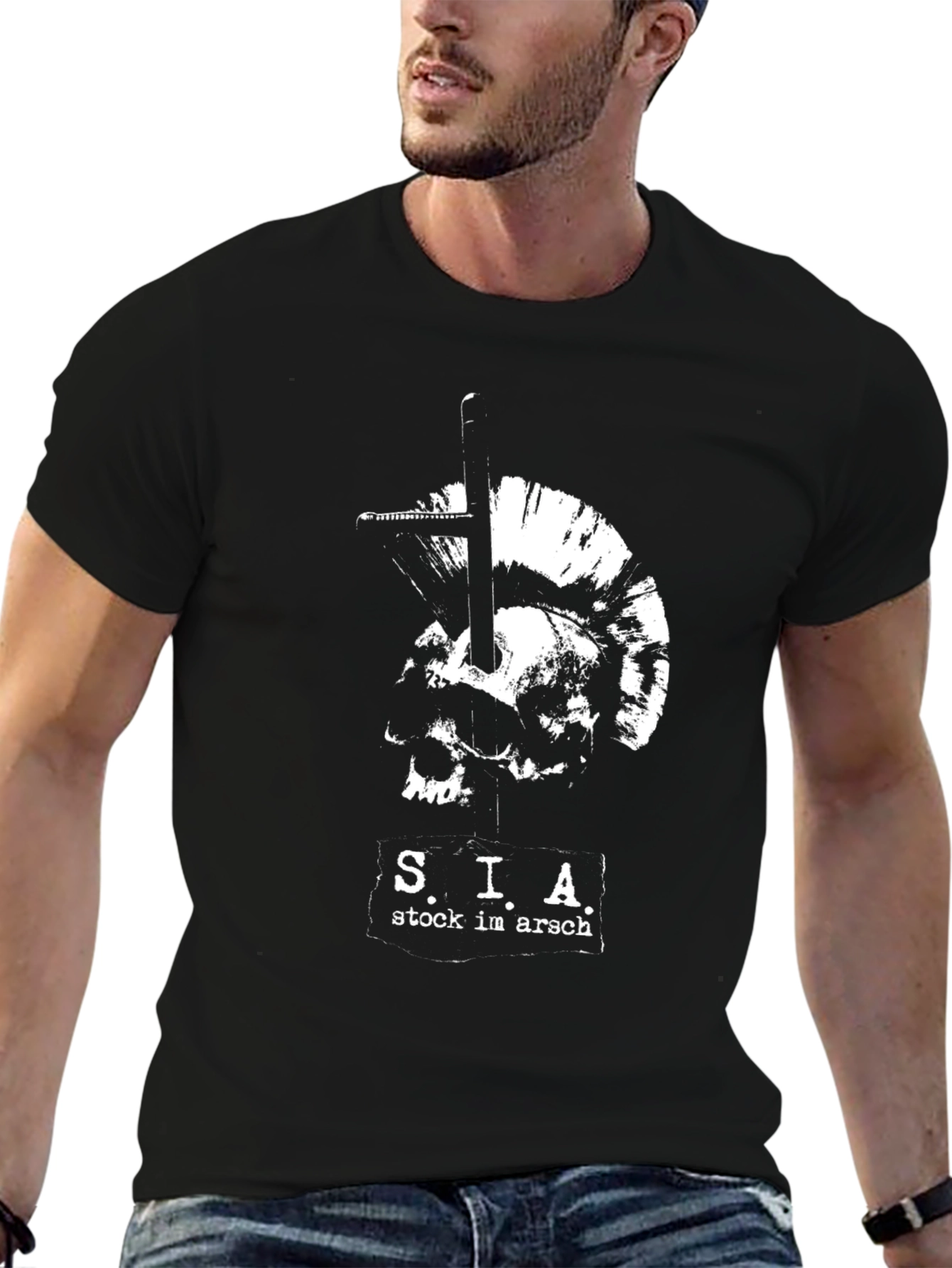 Black S.I.A. Punk Skull T-Shirt - Stock im Arsch Black Tee view 6