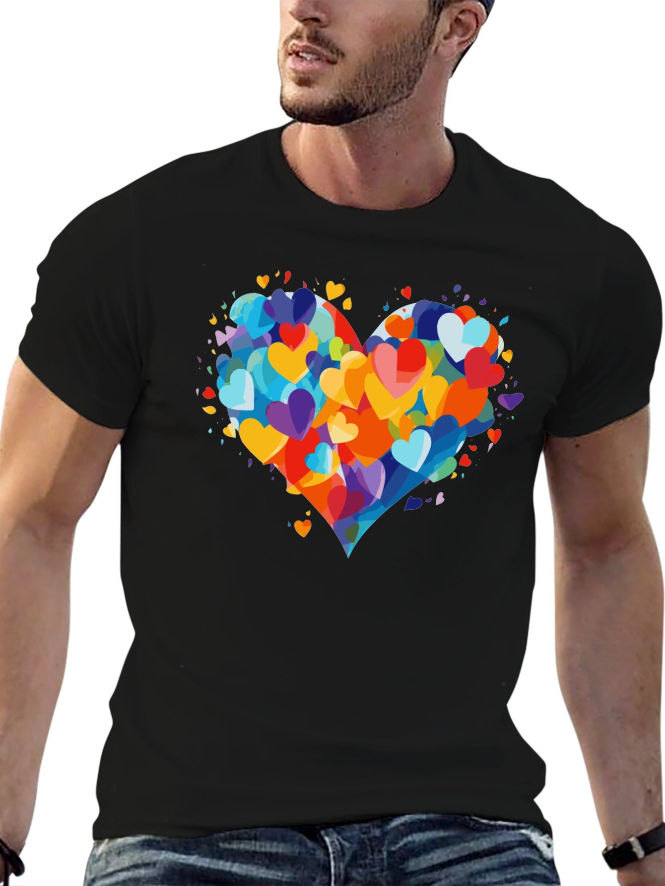 Black Heart Burst T-Shirt - Colorful Love Design view 6