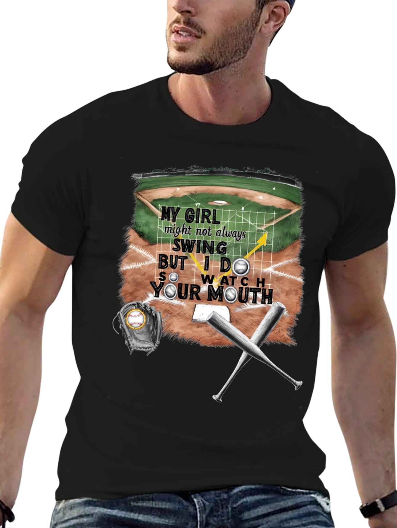 Black My Girl Baseball T-Shirt - Watch Your Mouth! view 6