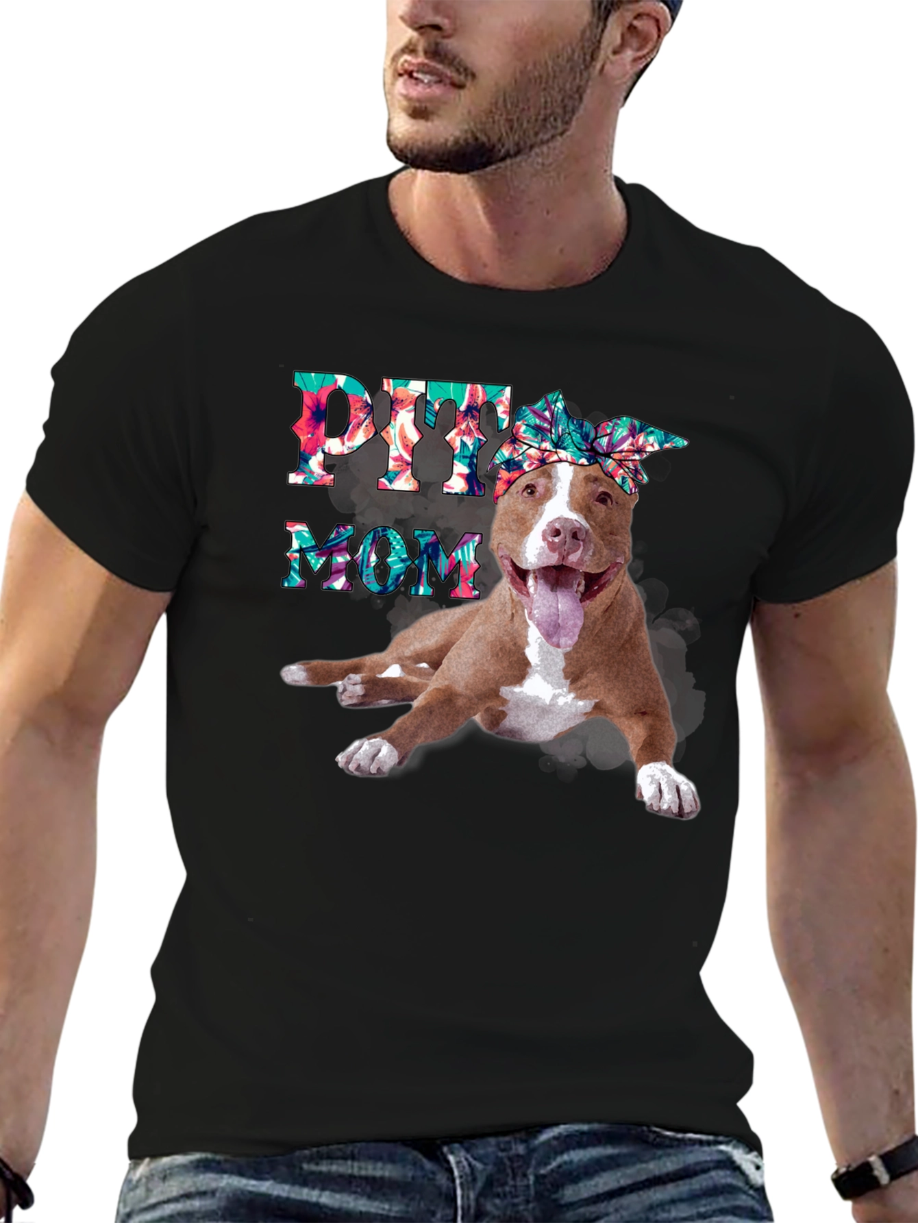 Pitbull Mom T-Shirt - Floral Design - 6
