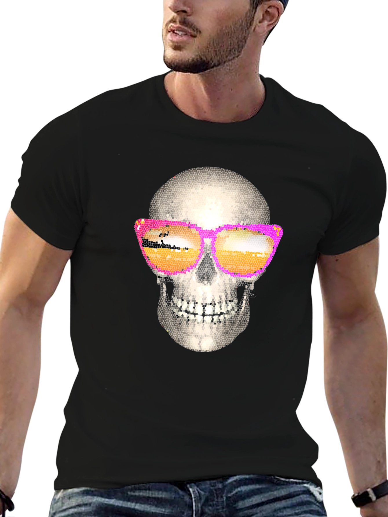 Black Skull in Sunglasses Graphic T-Shirt view 6