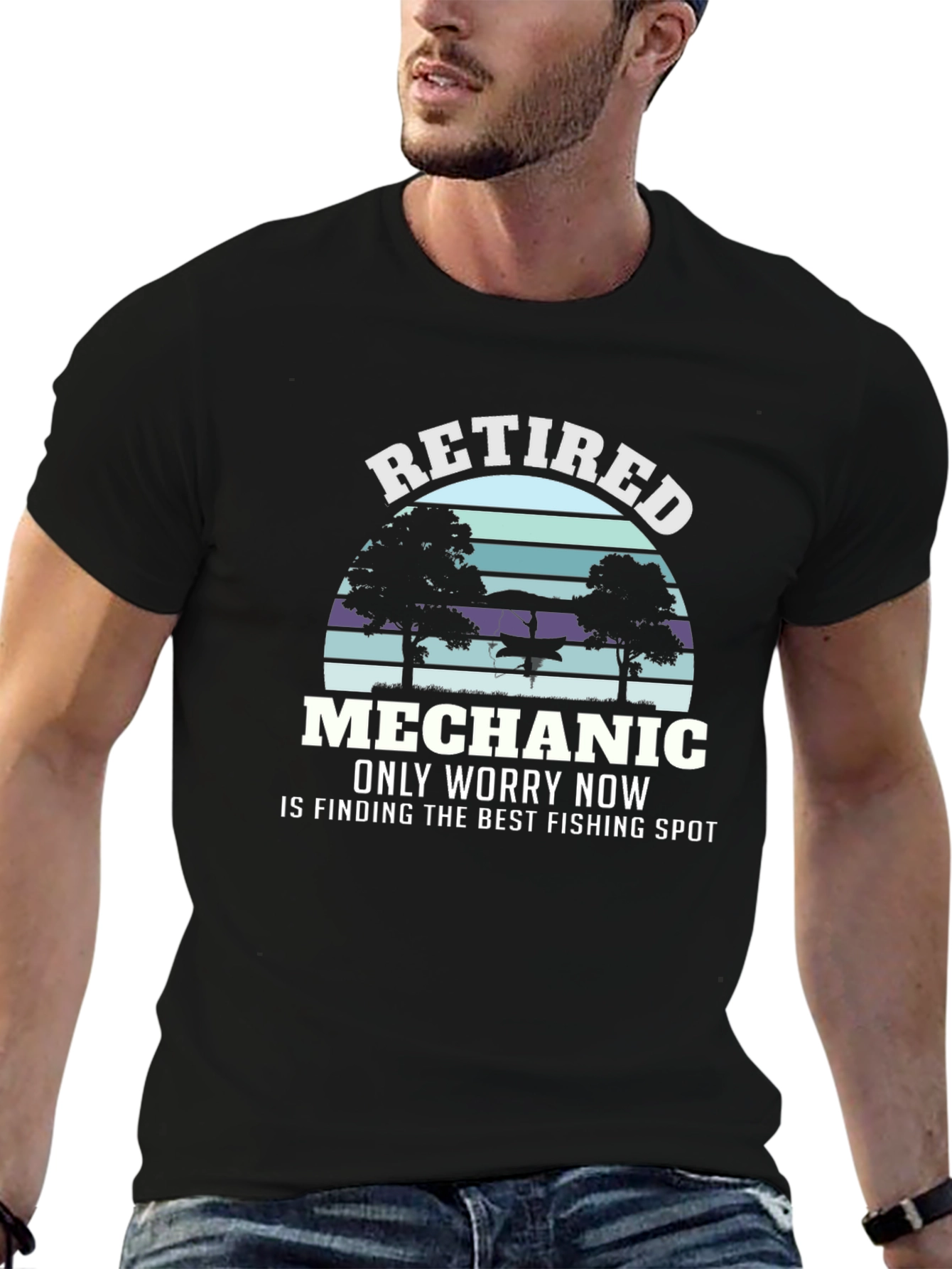 Black Retired Mechanic Fishing T-Shirt - Funny Retirement Gift view 6