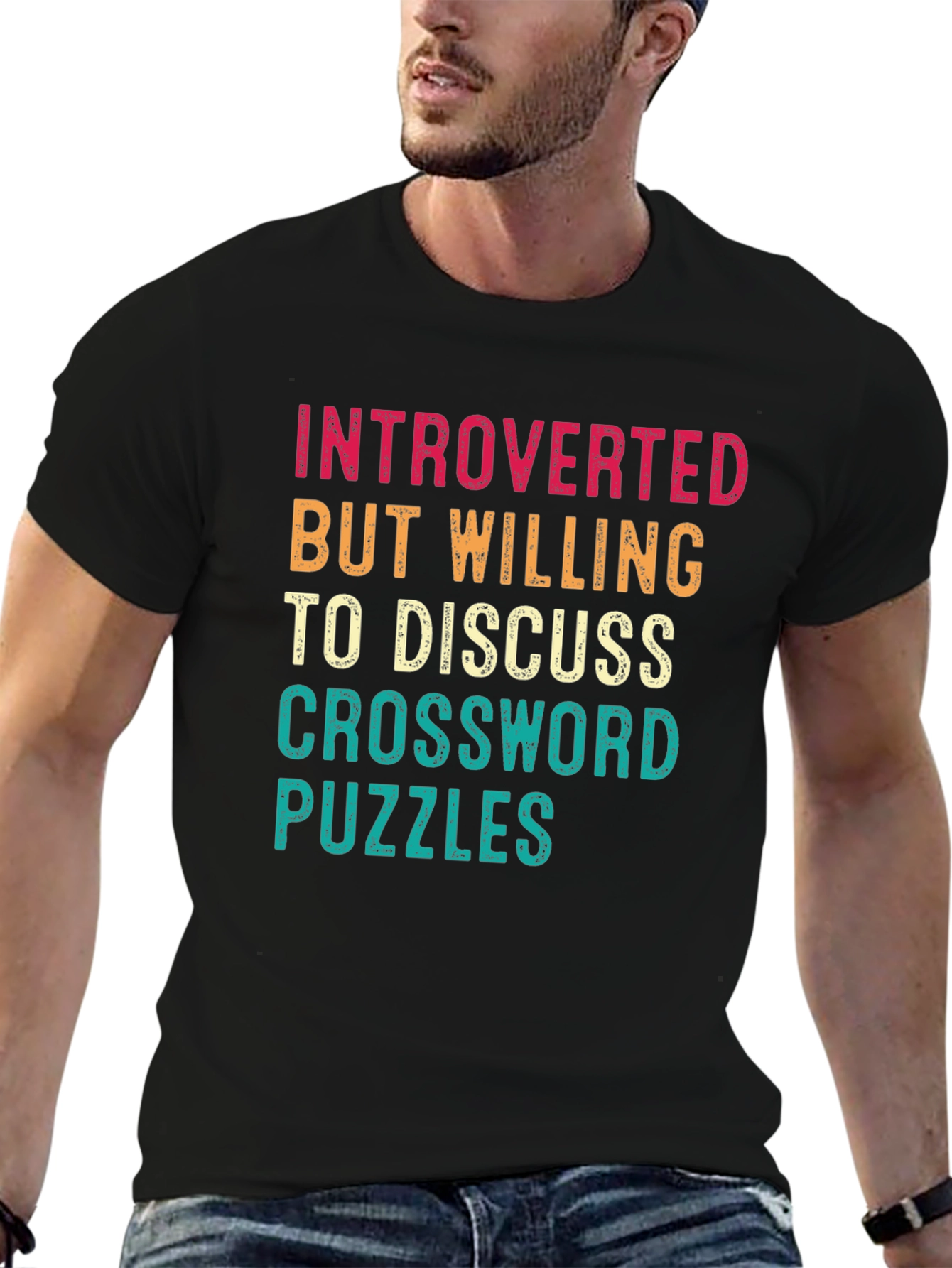 Black Introverted Crossword Puzzles Graphic Tee view 6