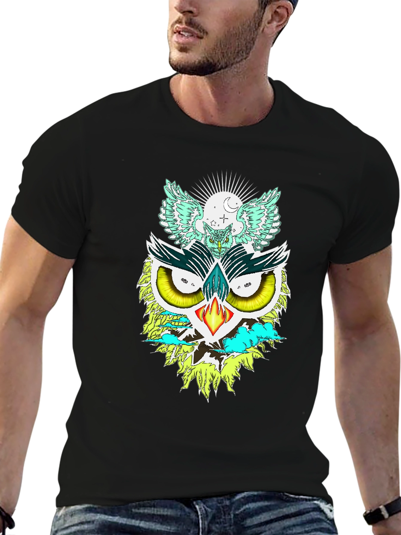 Black Unique Owl Graphic Print Tee view 6