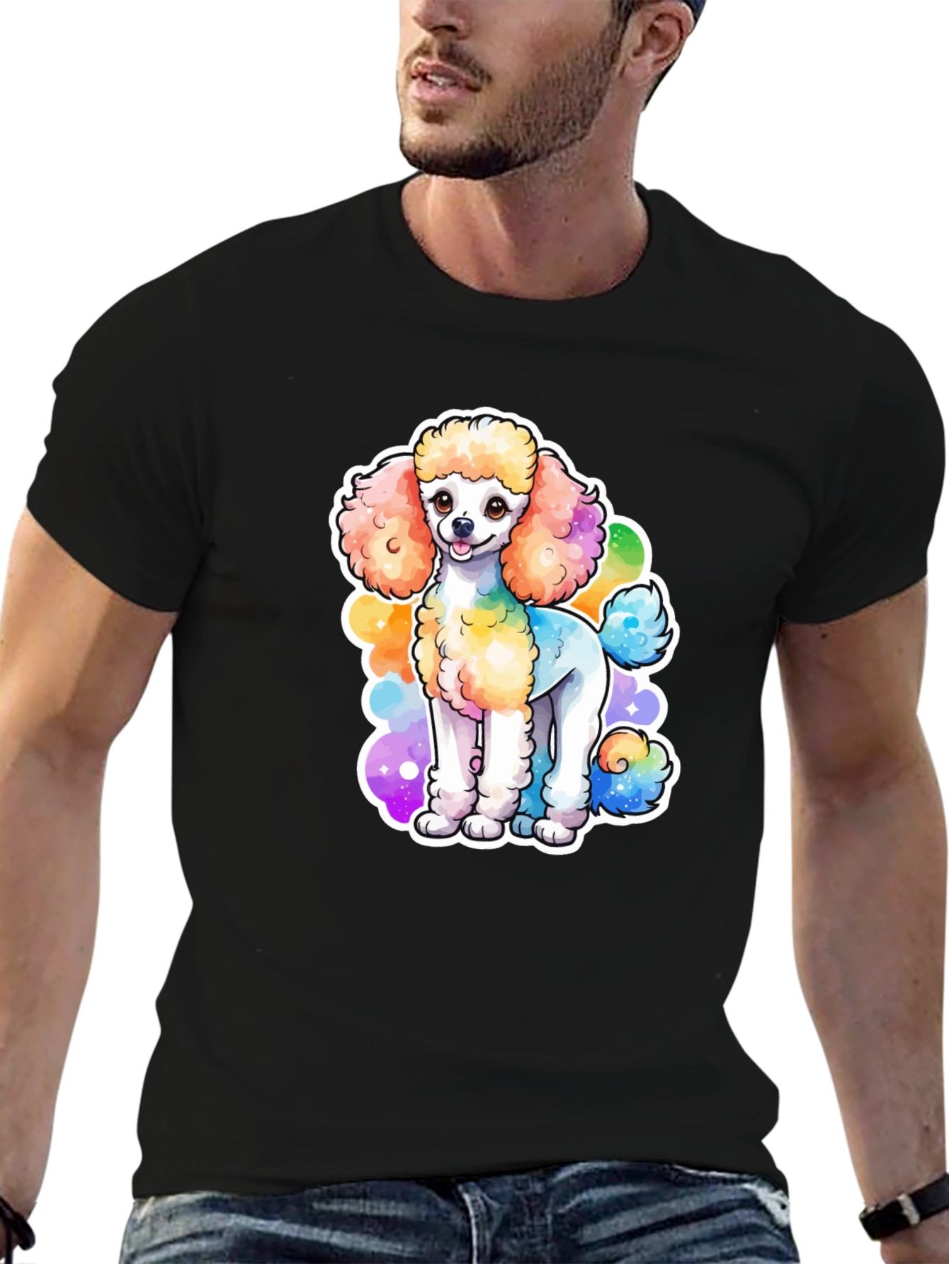 Black Rainbow Poodle Graphic Black T-Shirt view 6
