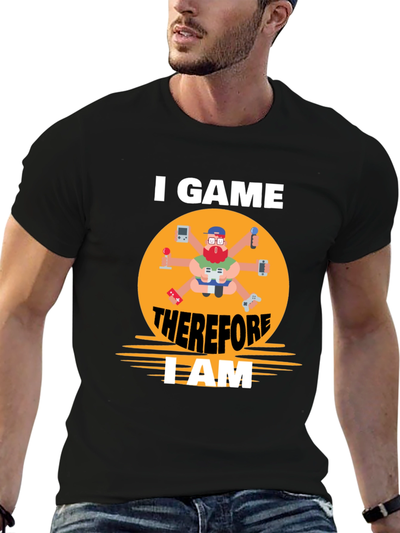 Black I Game Therefore I Am Gamer T-Shirt view 6