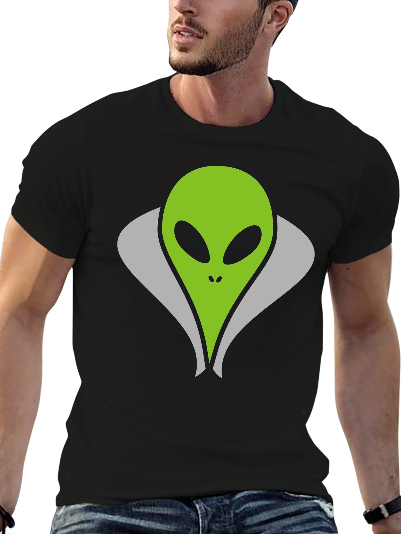 Black Alien Head Graphic Tee - Black Cotton T-Shirt view 6