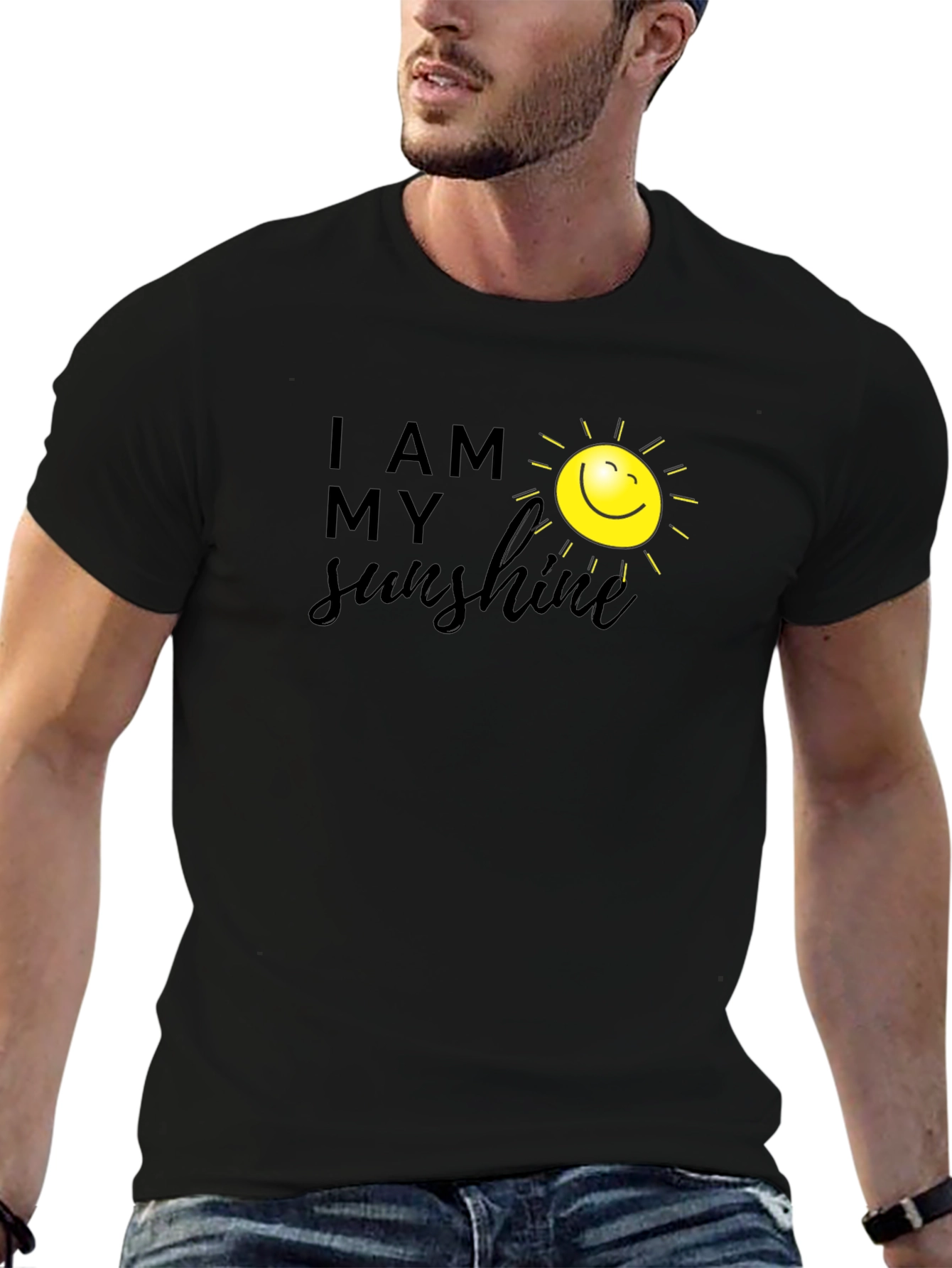 Black I Am My Sunshine Graphic Tee - Black Cotton T-Shirt view 6