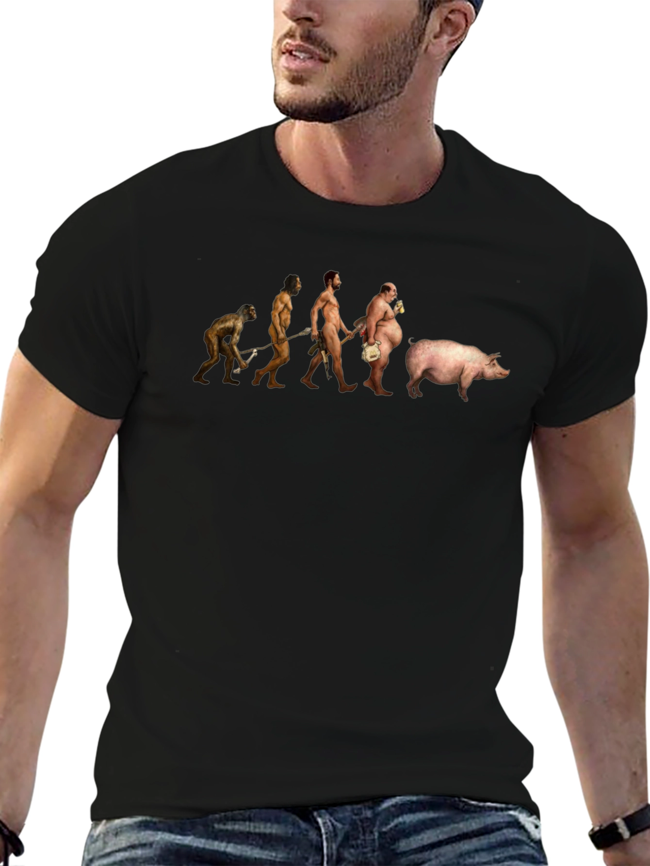 Black Evolution of Pig T-Shirt view 6