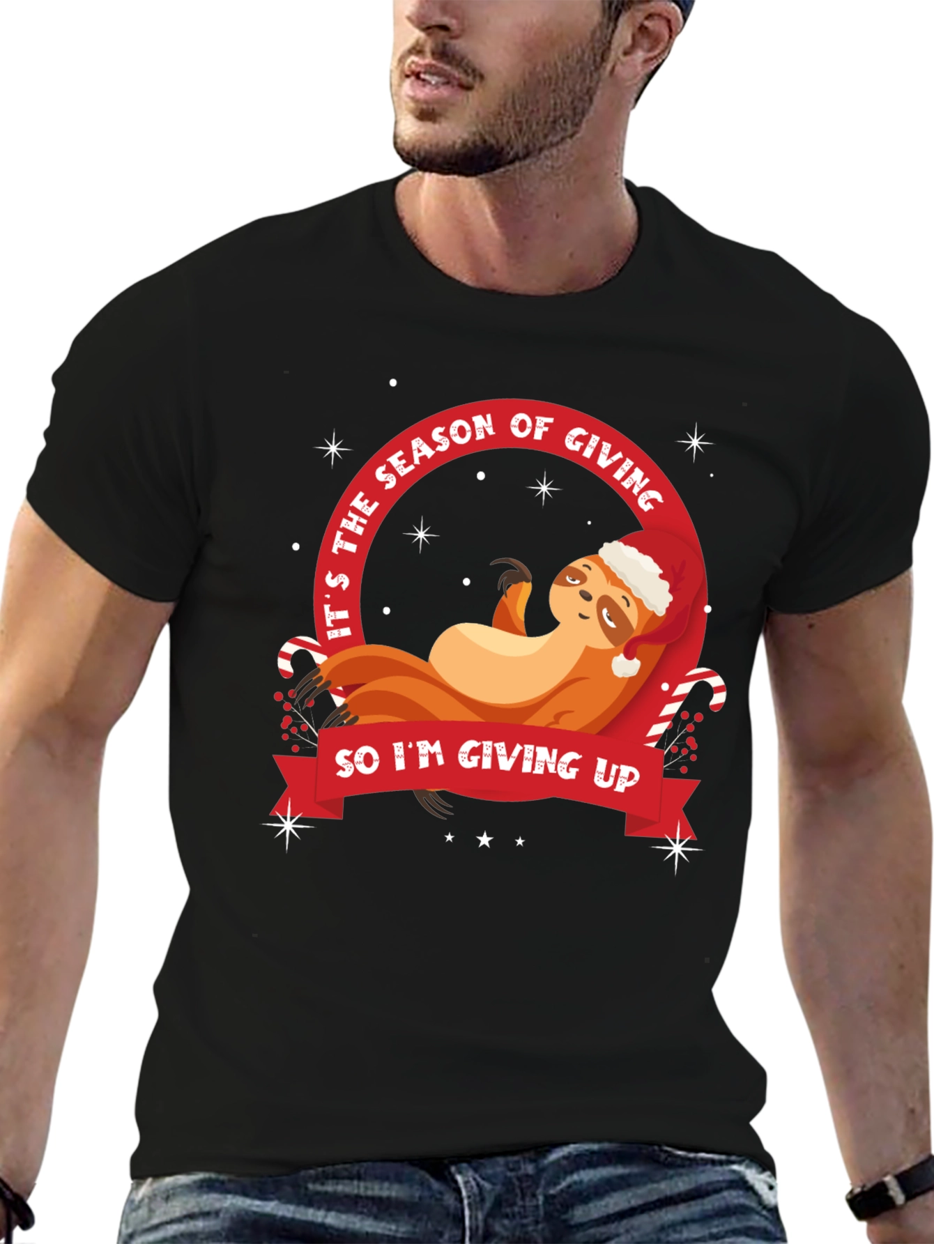 Black Funny Sloth Christmas T-Shirt - Season of Giving view 6
