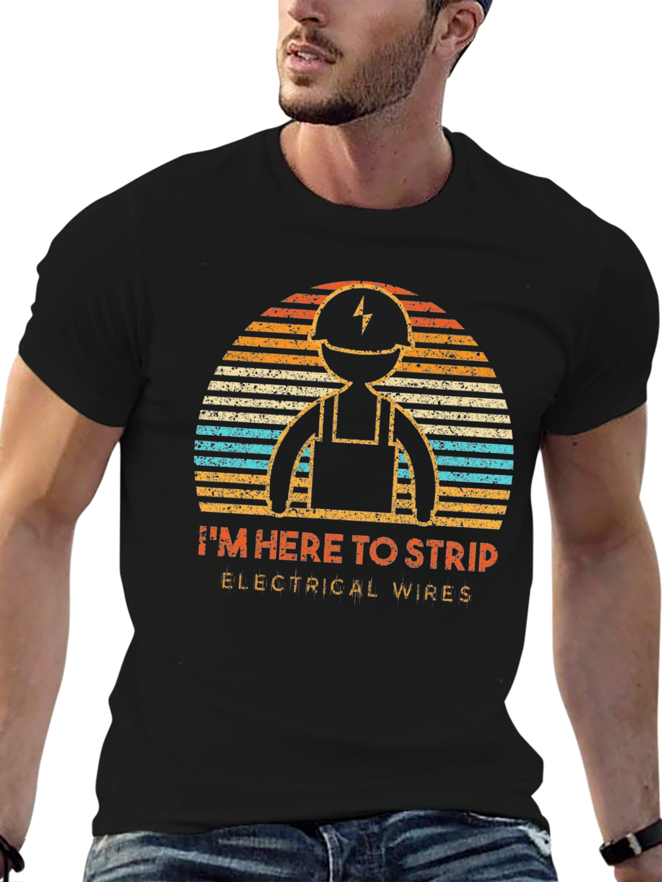Black Electrician Humor T-Shirt - I'm Here To Strip Electrical Wires  view 6