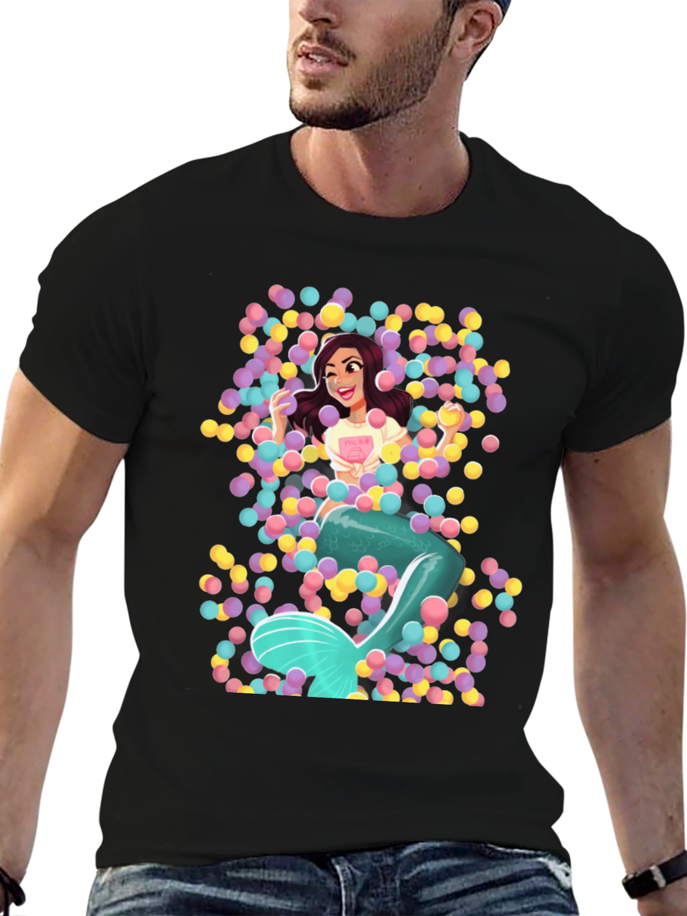 Black Mermaid in Ball Pit Graphic Tee - Fun Novelty T-Shirt view 6