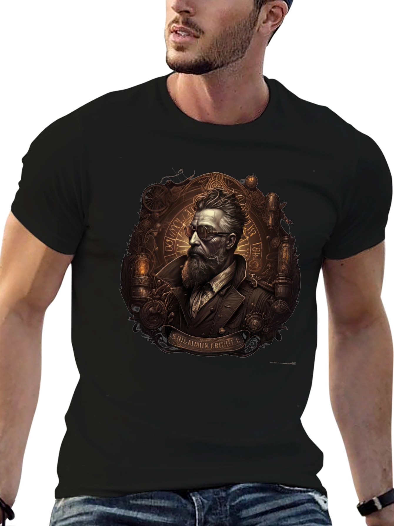 Black Steampunk Gentleman Graphic Tee - Unique Design view 6