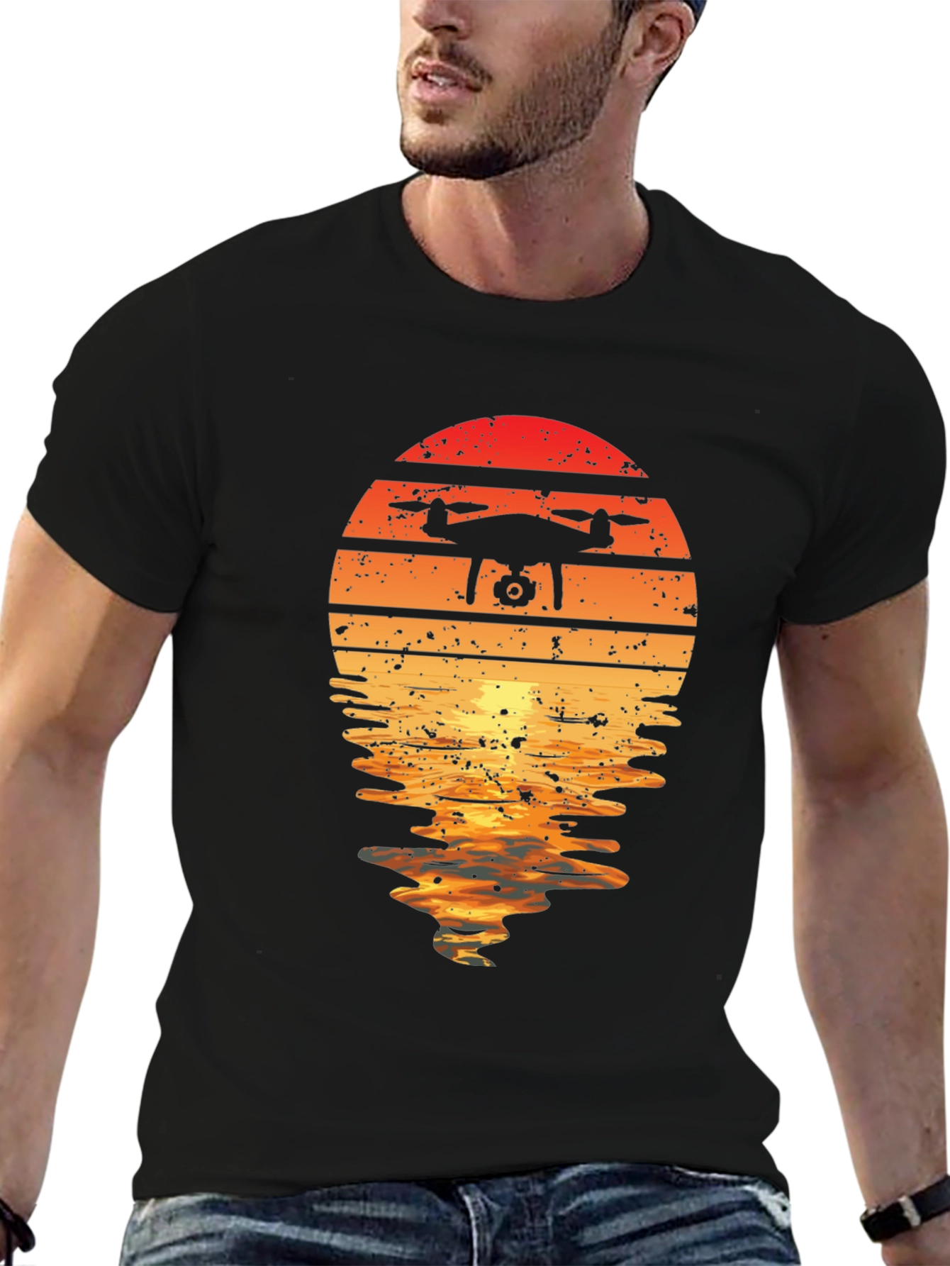 Black Drone Sunset Graphic Tee -  Unique Design view 6