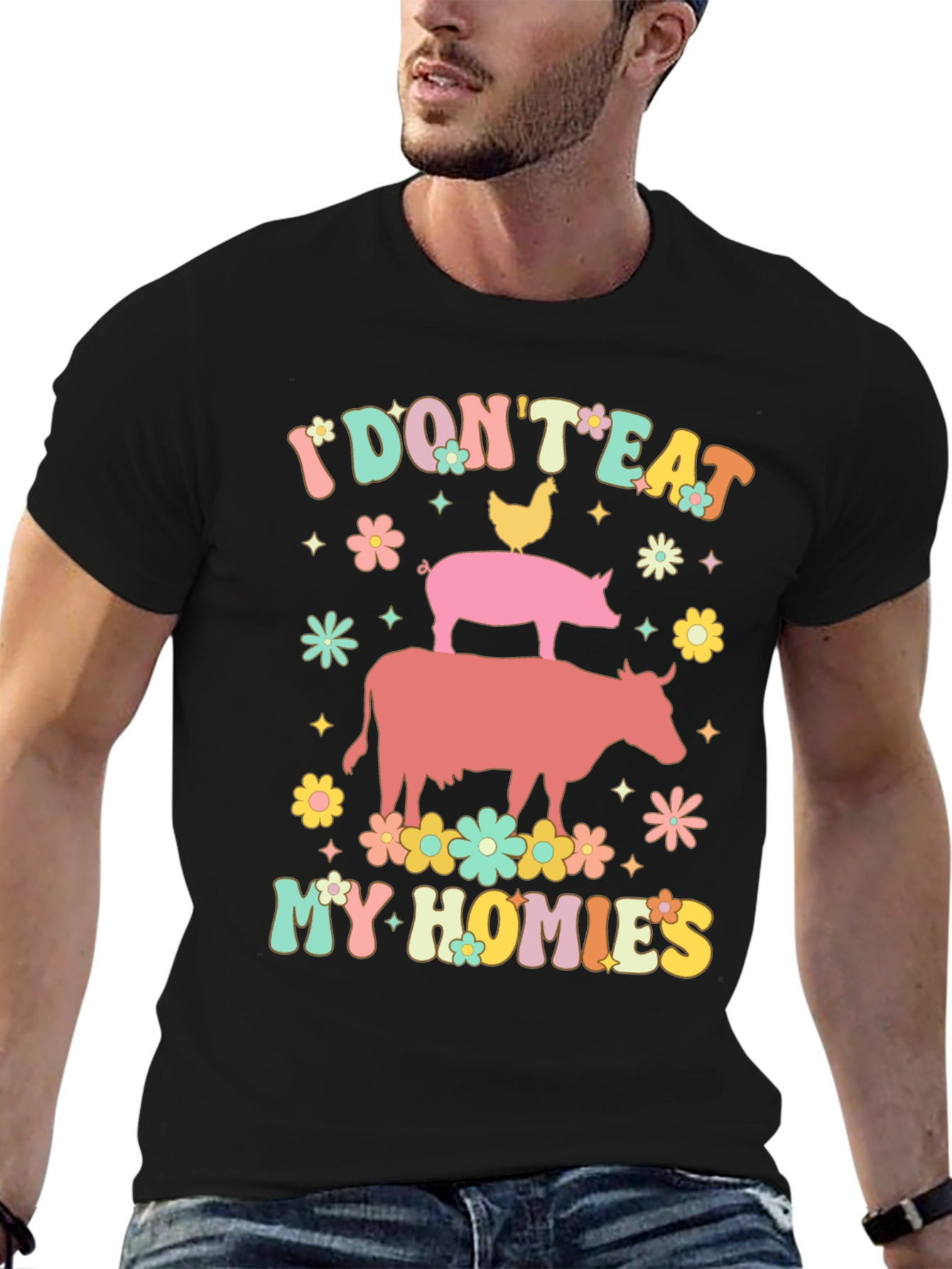 Black Vegan I Don't Eat My Homies T-Shirt view 6