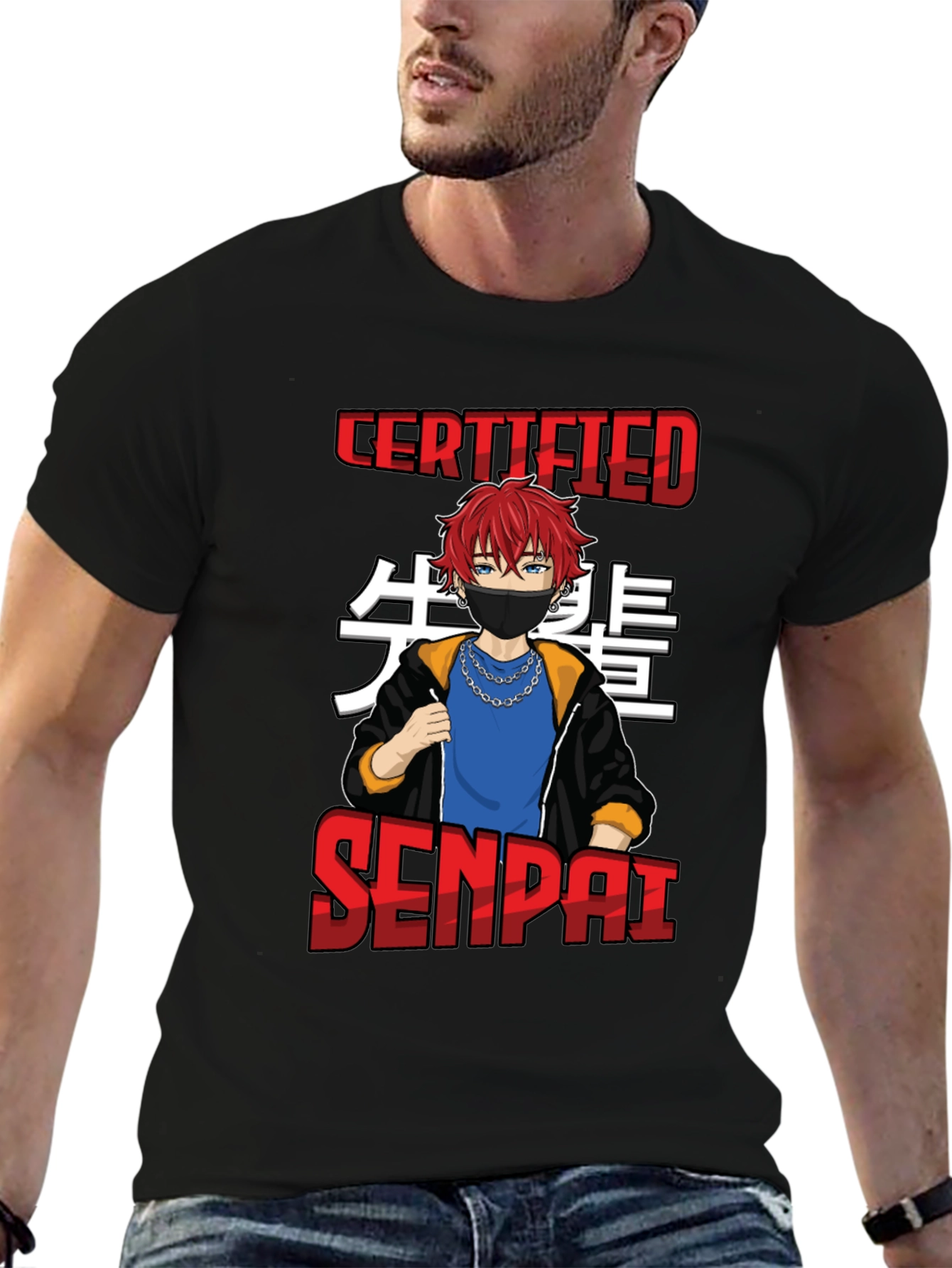 Black Certified Senpai Anime Style T-Shirt view 6