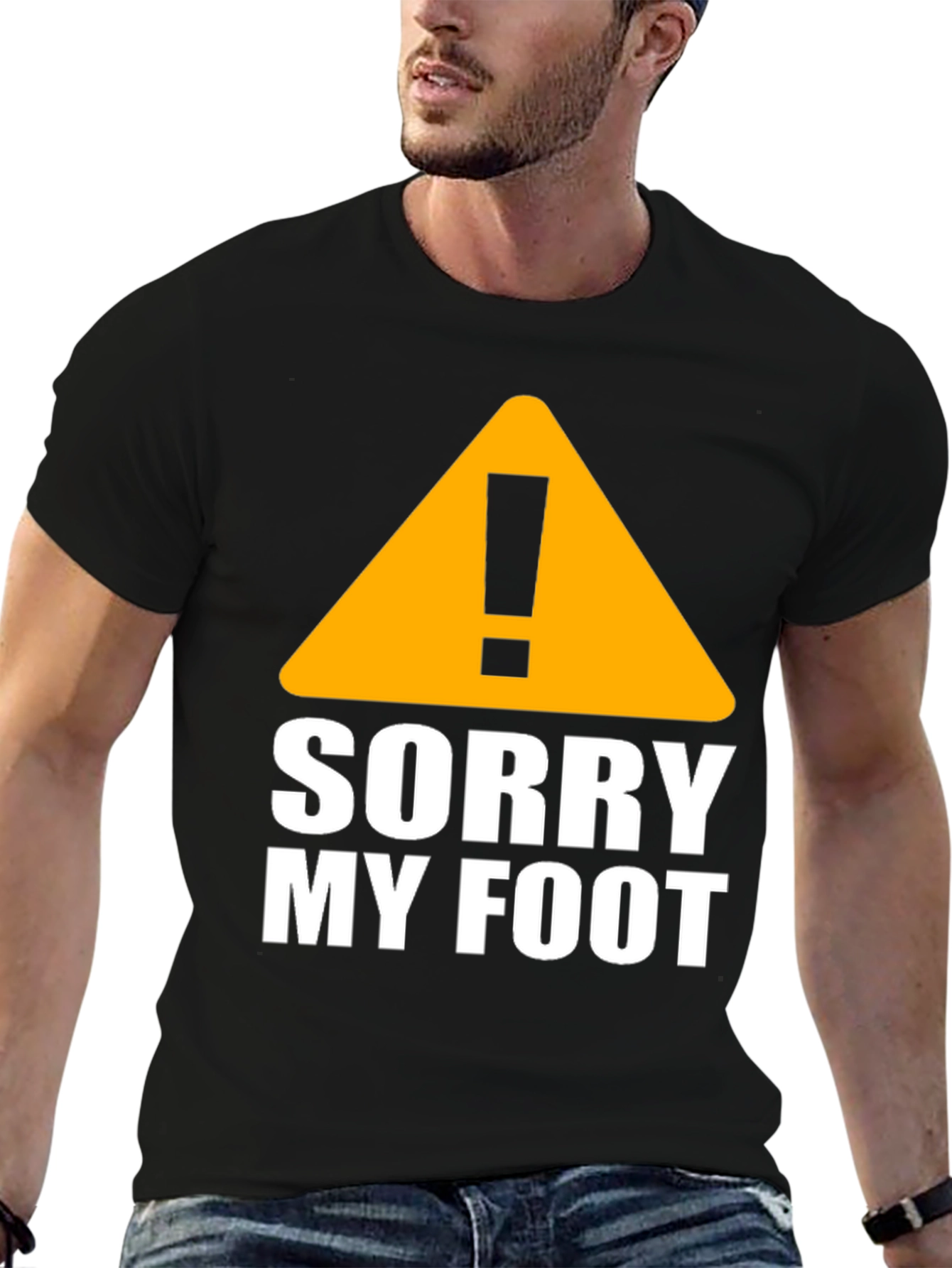 Black Funny Sorry My Foot Graphic Novelty T-Shirt view 6