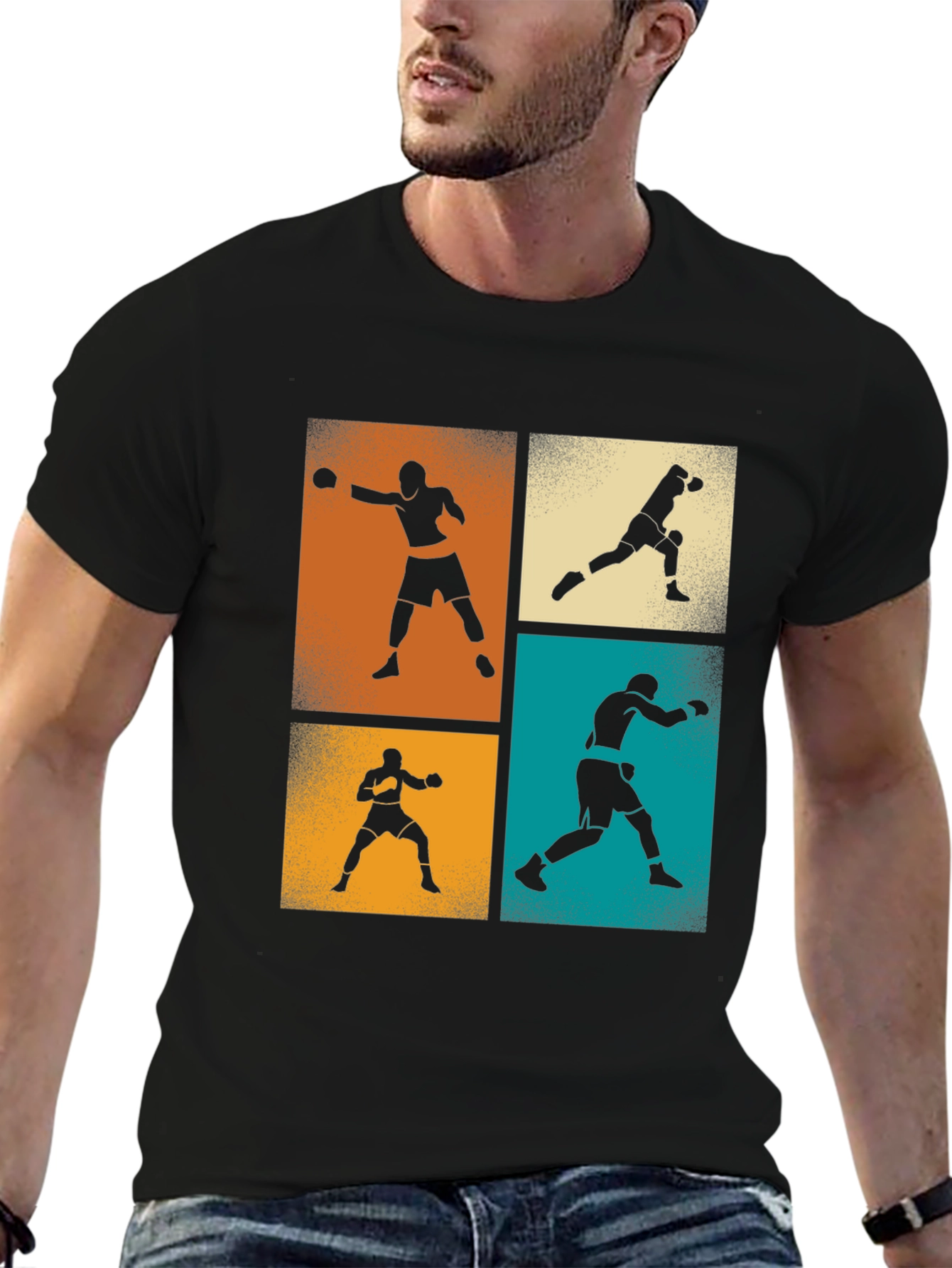 Black Retro Boxing Silhouette T-Shirt - Fighter Graphic Tee view 6