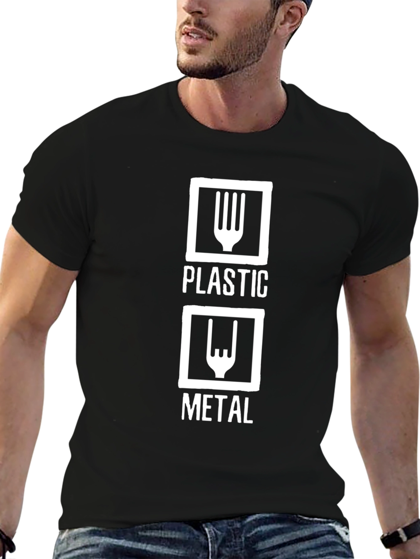 Black Plastic vs Metal T-Shirt - Funny Music Tee view 6