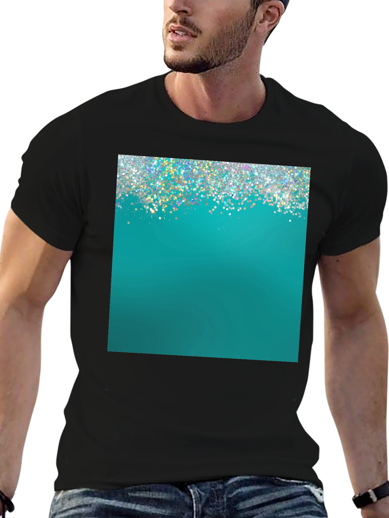 Black Teal Sparkle Graphic Tee - Modern Style view 6