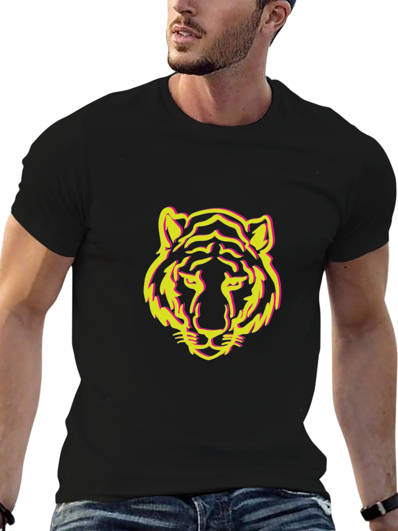 Black Black T-Shirt with Tiger Face Design view 6