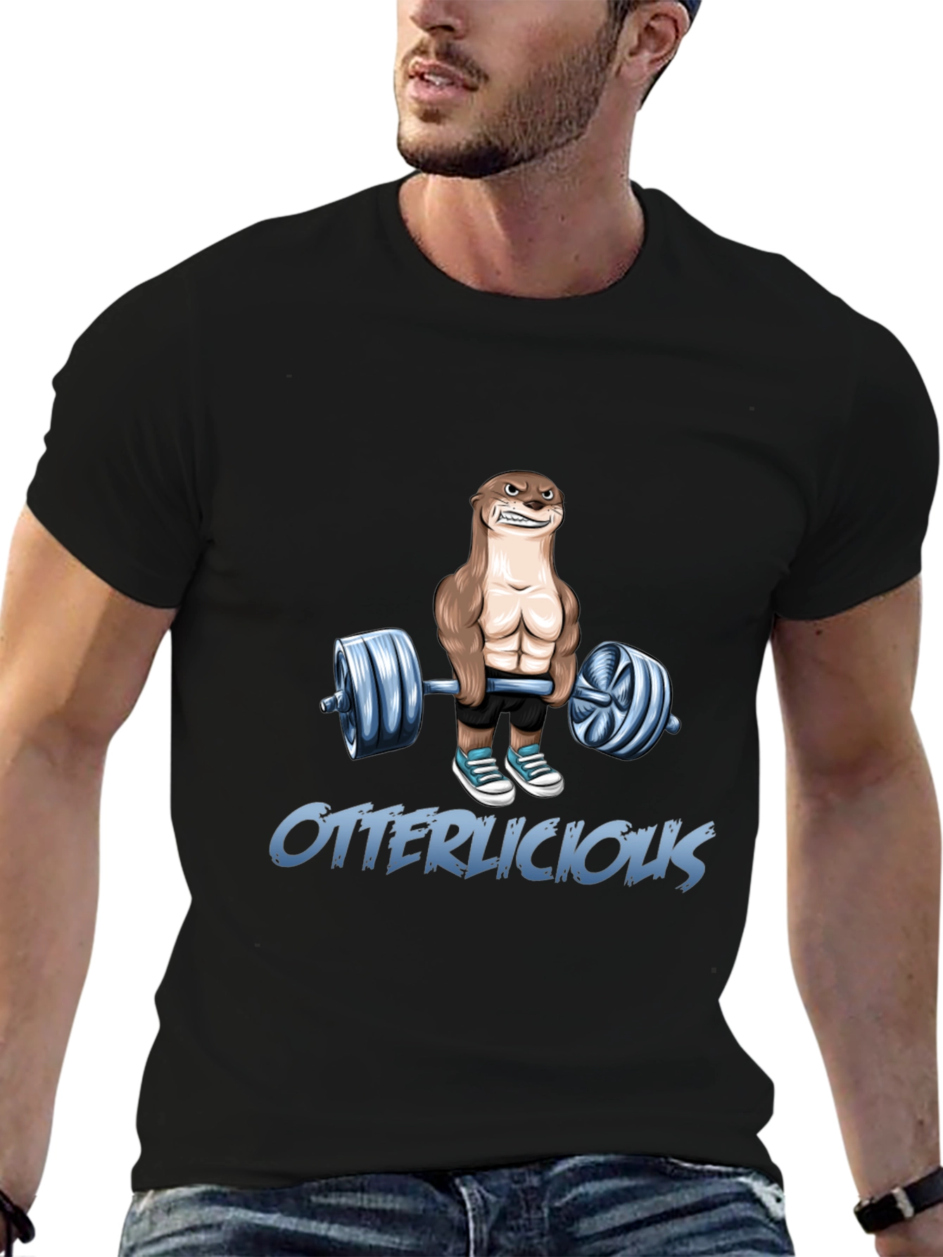 Black Otterlicious Workout T-Shirt - Funny Fitness Tee view 6