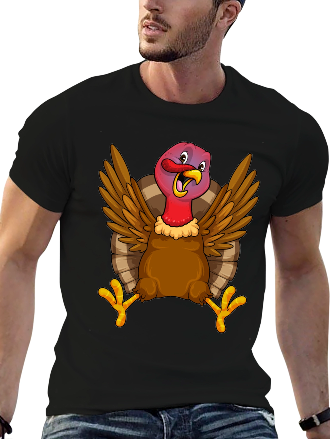 Black Funny Turkey Graphic Tee - Thanksgiving Holiday T-Shirt view 6