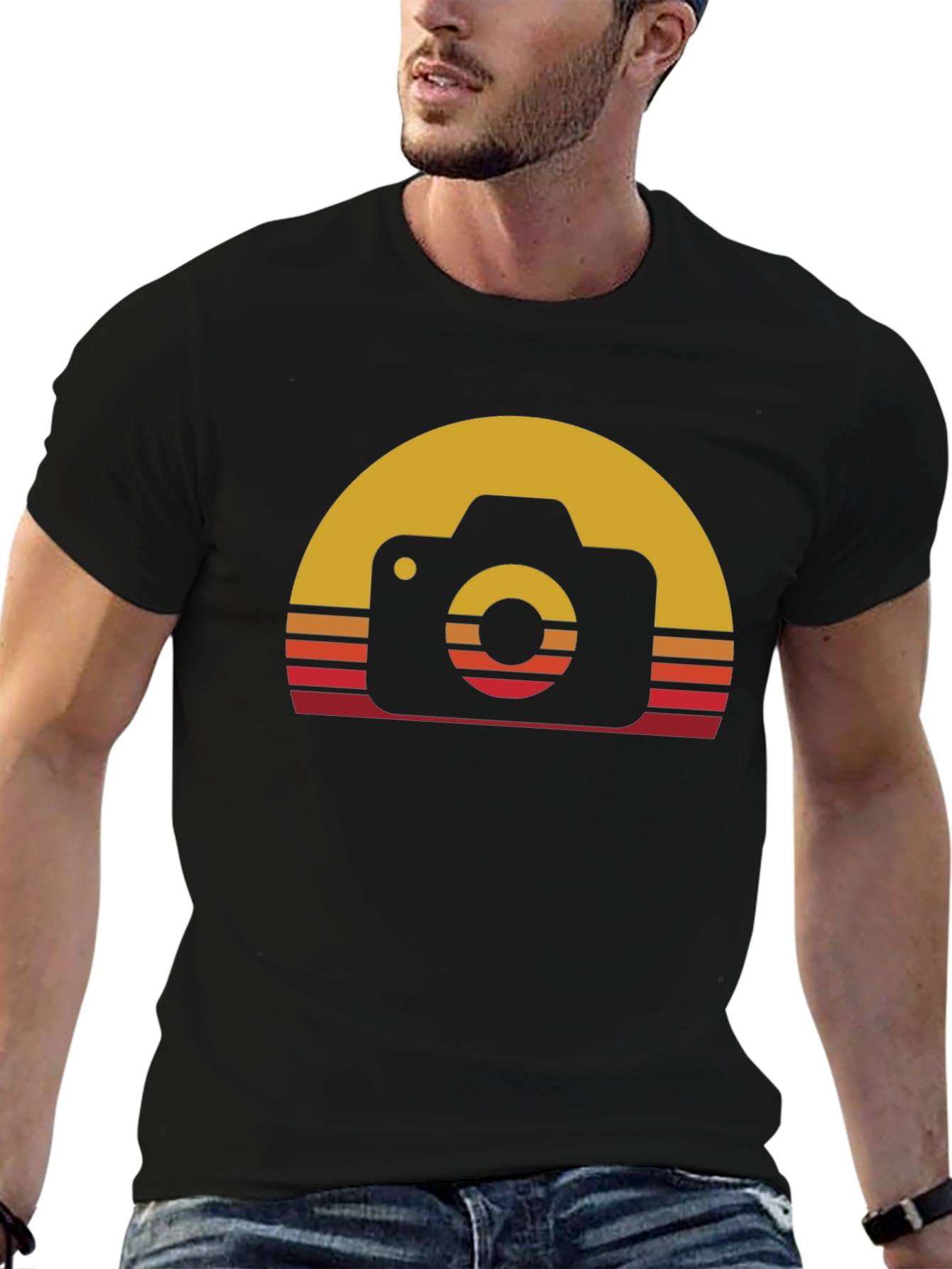Black Retro Camera Sunset Graphic Tee - Black Cotton Blend view 6