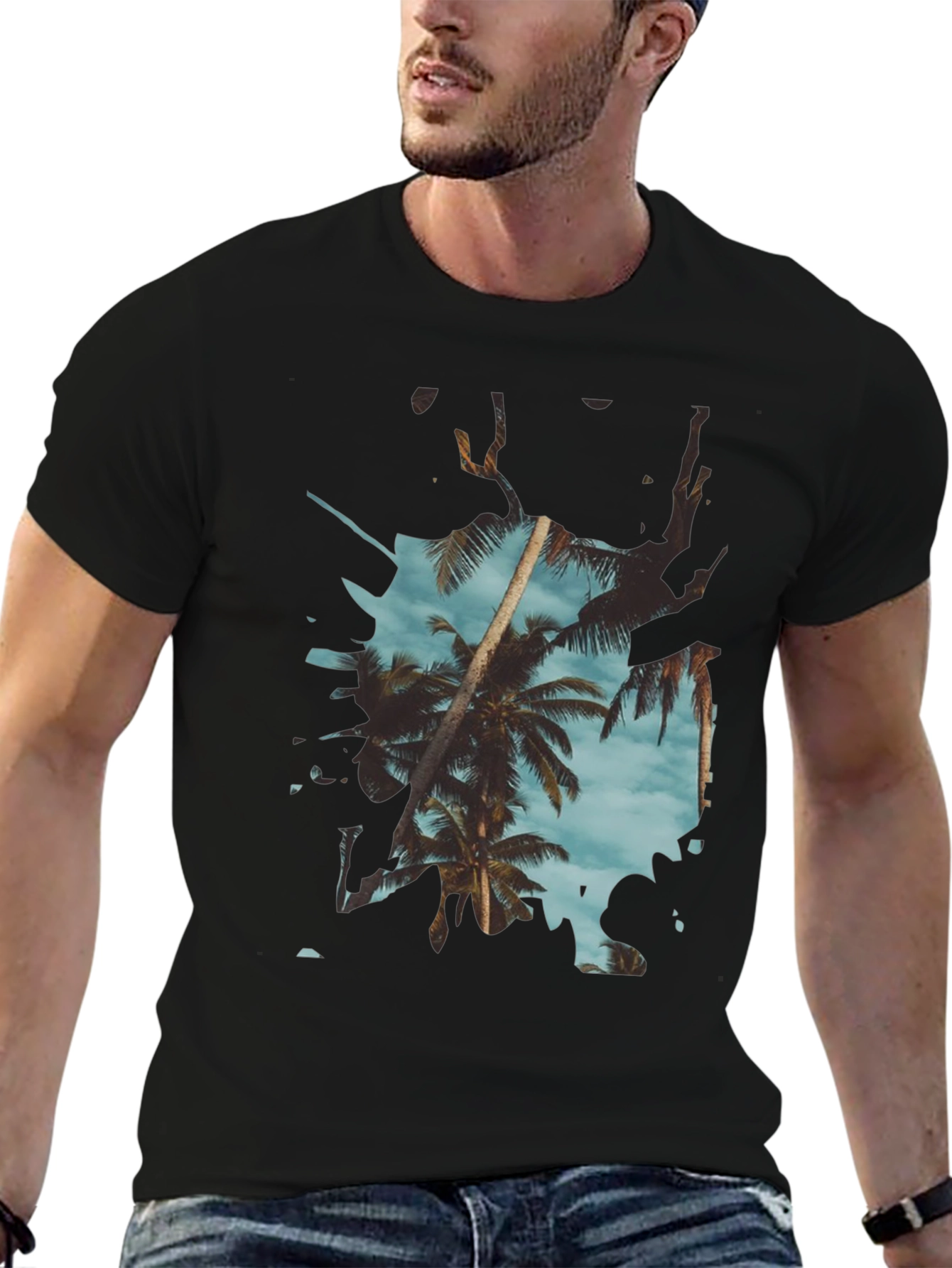 Black Tropical Palm Tree Graphic Tee - Summer Vibes view 6