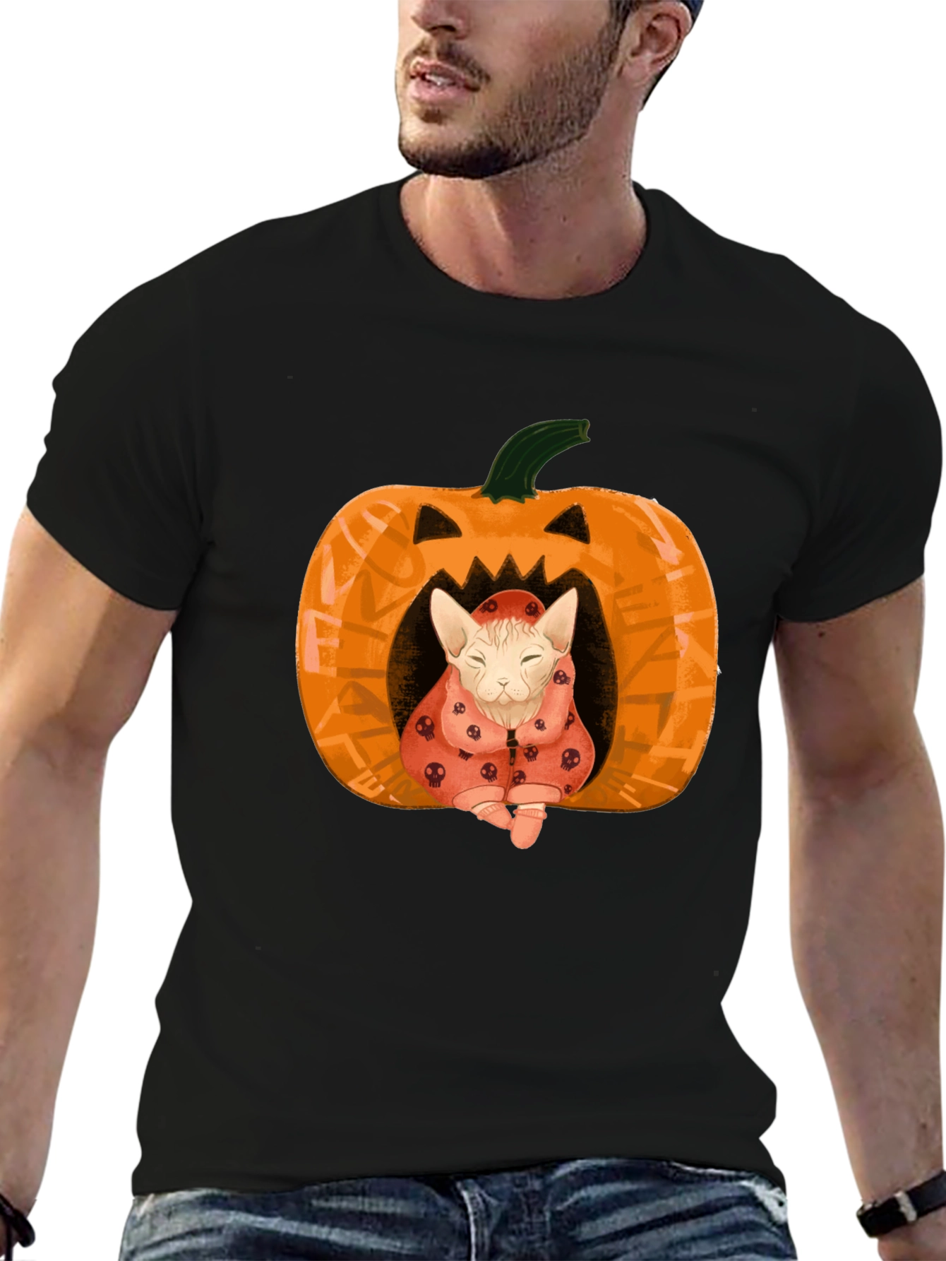 Black Halloween Cat Pumpkin T-Shirt - Spooky Cute! view 6