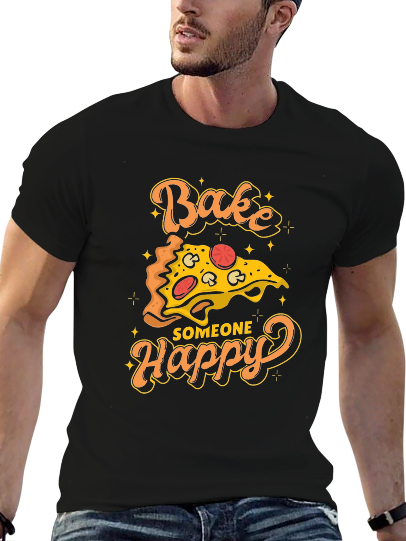Black Bake Someone Happy Pizza Graphic T-Shirt view 6