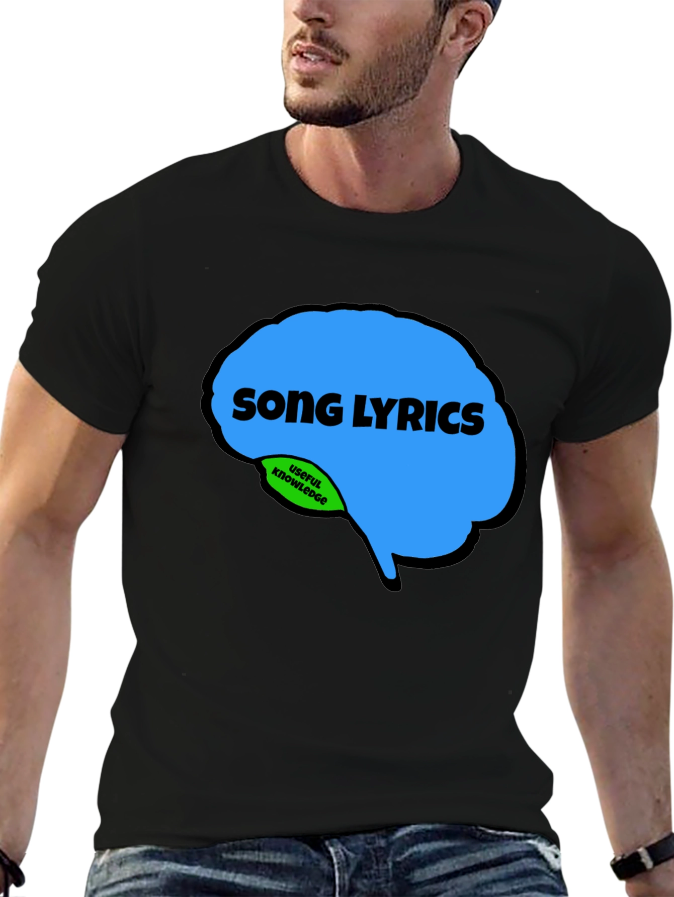 Black Song Lyrics Brain T-Shirt - Funny Music Lover Tee view 6