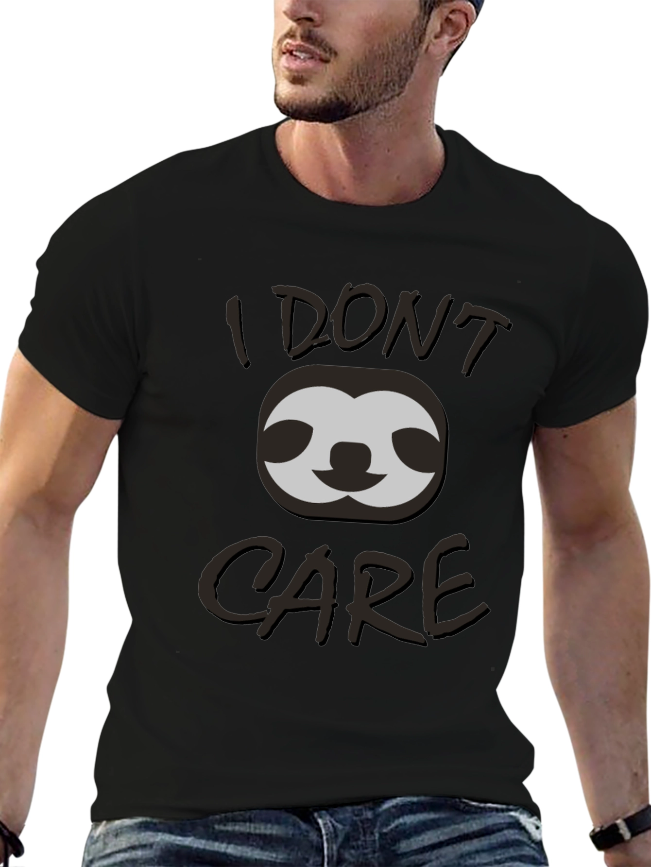 Black I Don't Care Sloth Graphic T-Shirt view 6